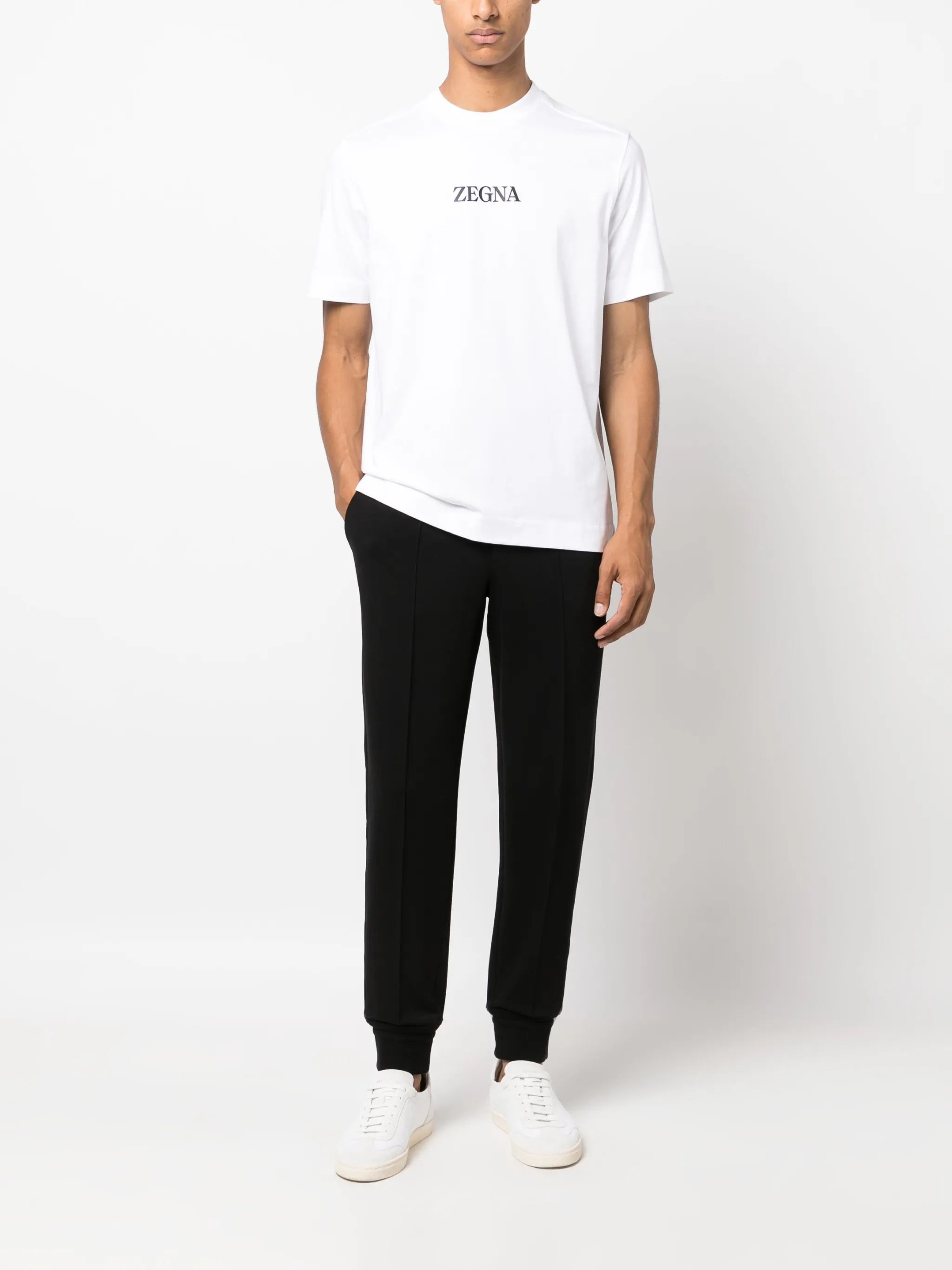 elasticated-waist cotton track pants