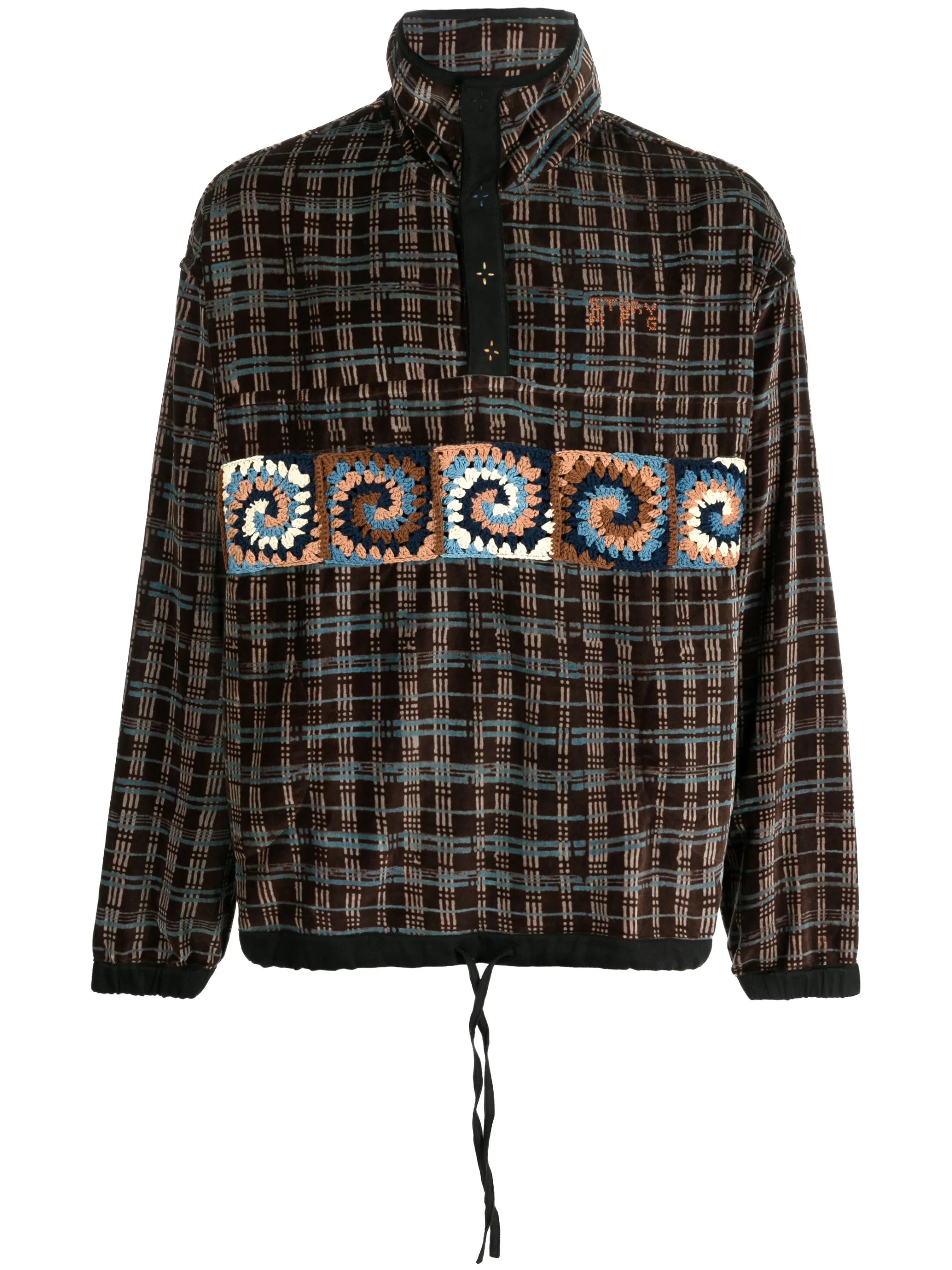 grid-pattern crochet-panel sweatshirt