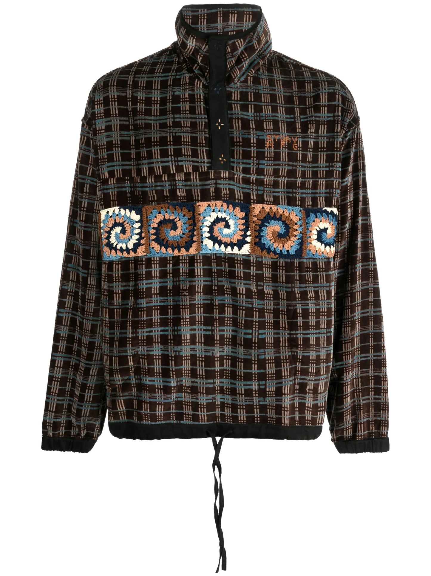 grid-pattern crochet-panel sweatshirt