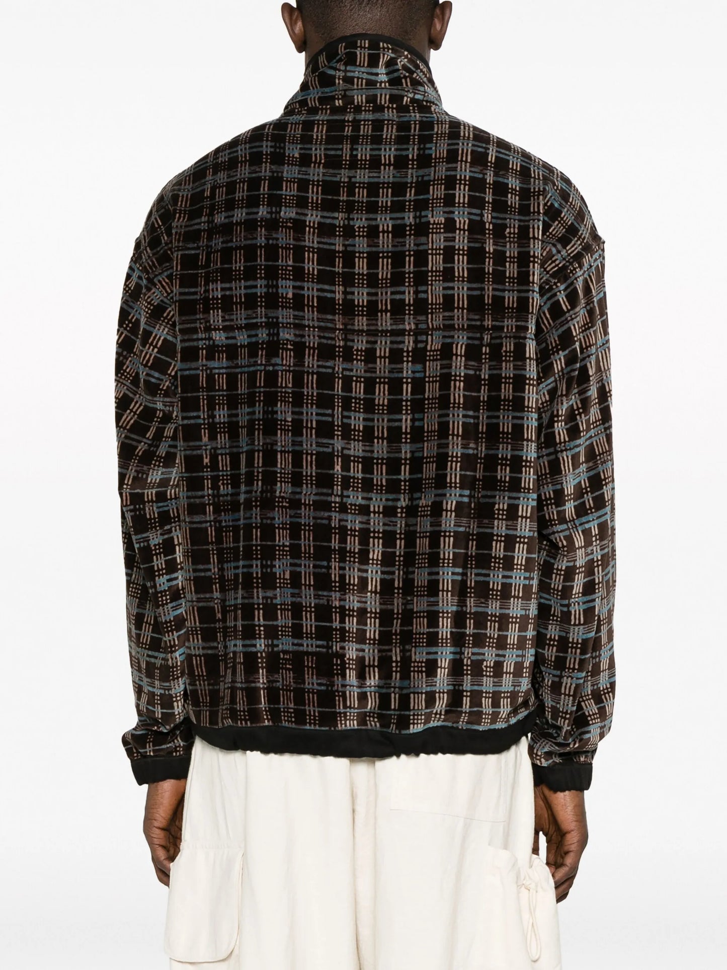 grid-pattern crochet-panel sweatshirt