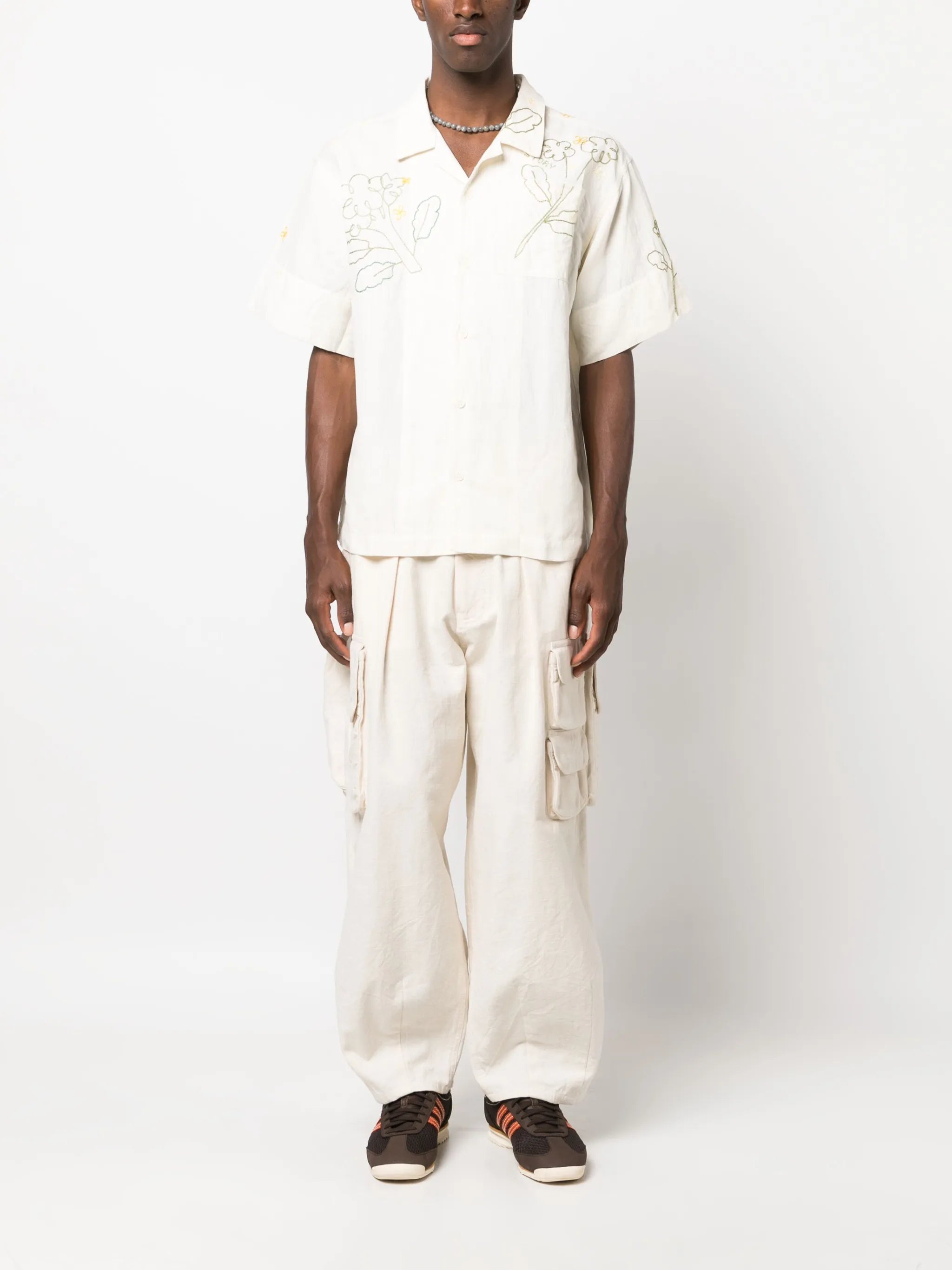Greetings floral-embroidered shirt