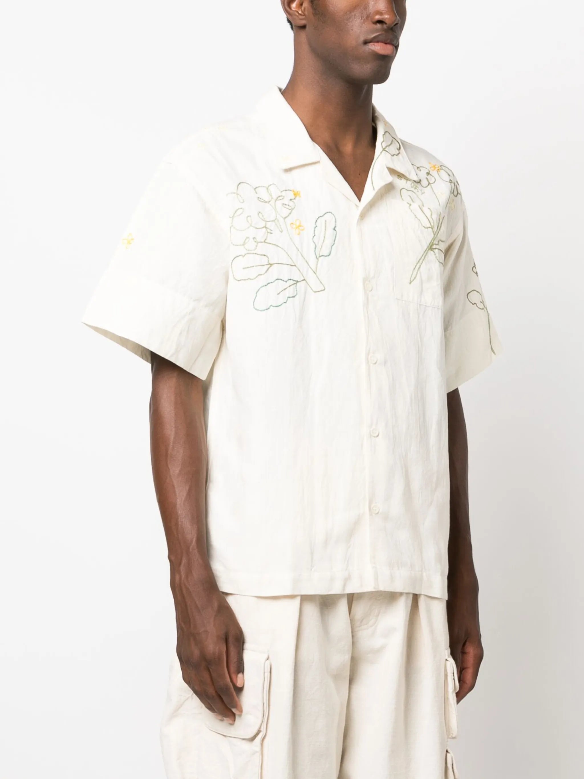 Greetings floral-embroidered shirt
