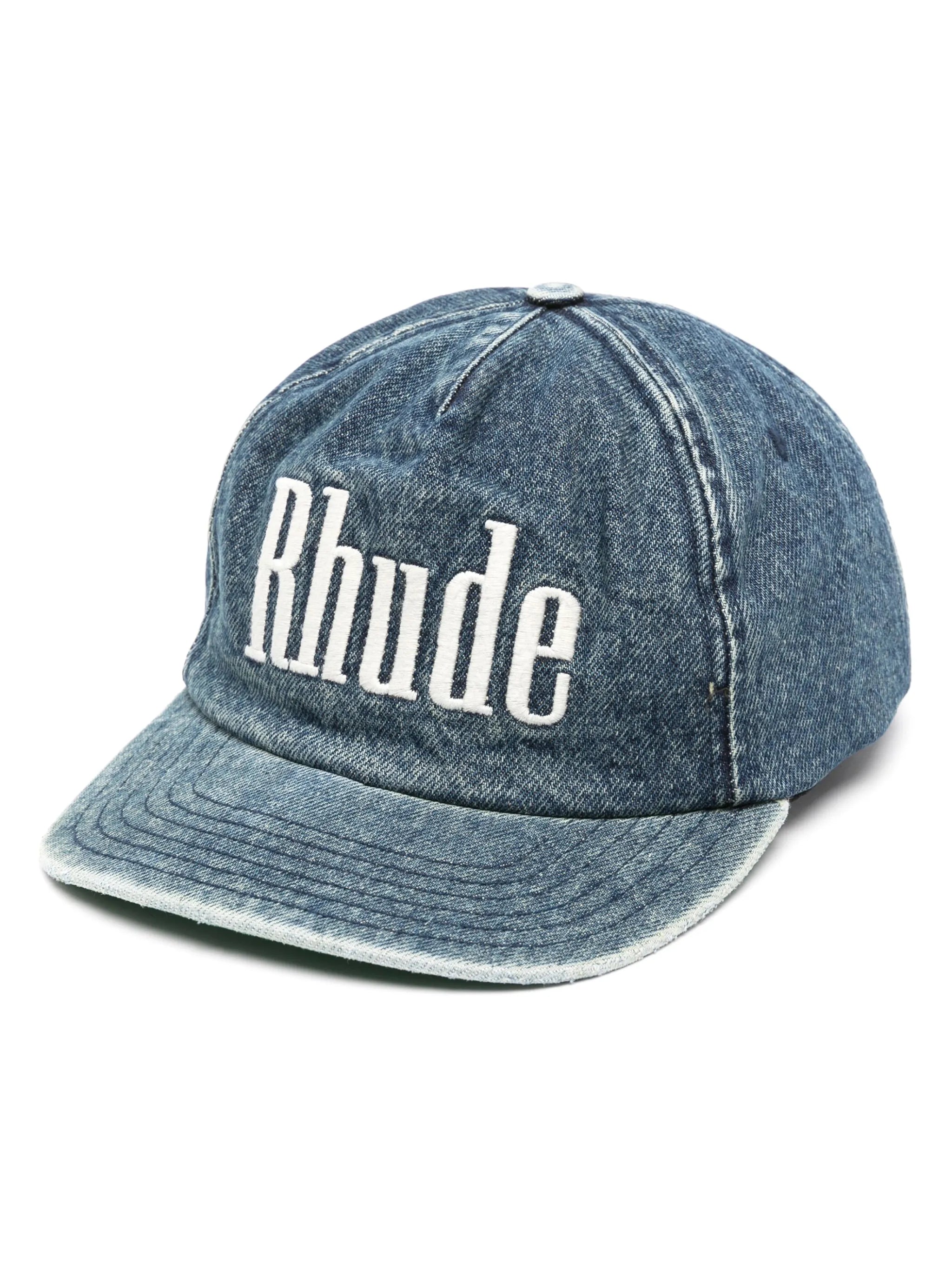 logo-embroidered washed-denim cap