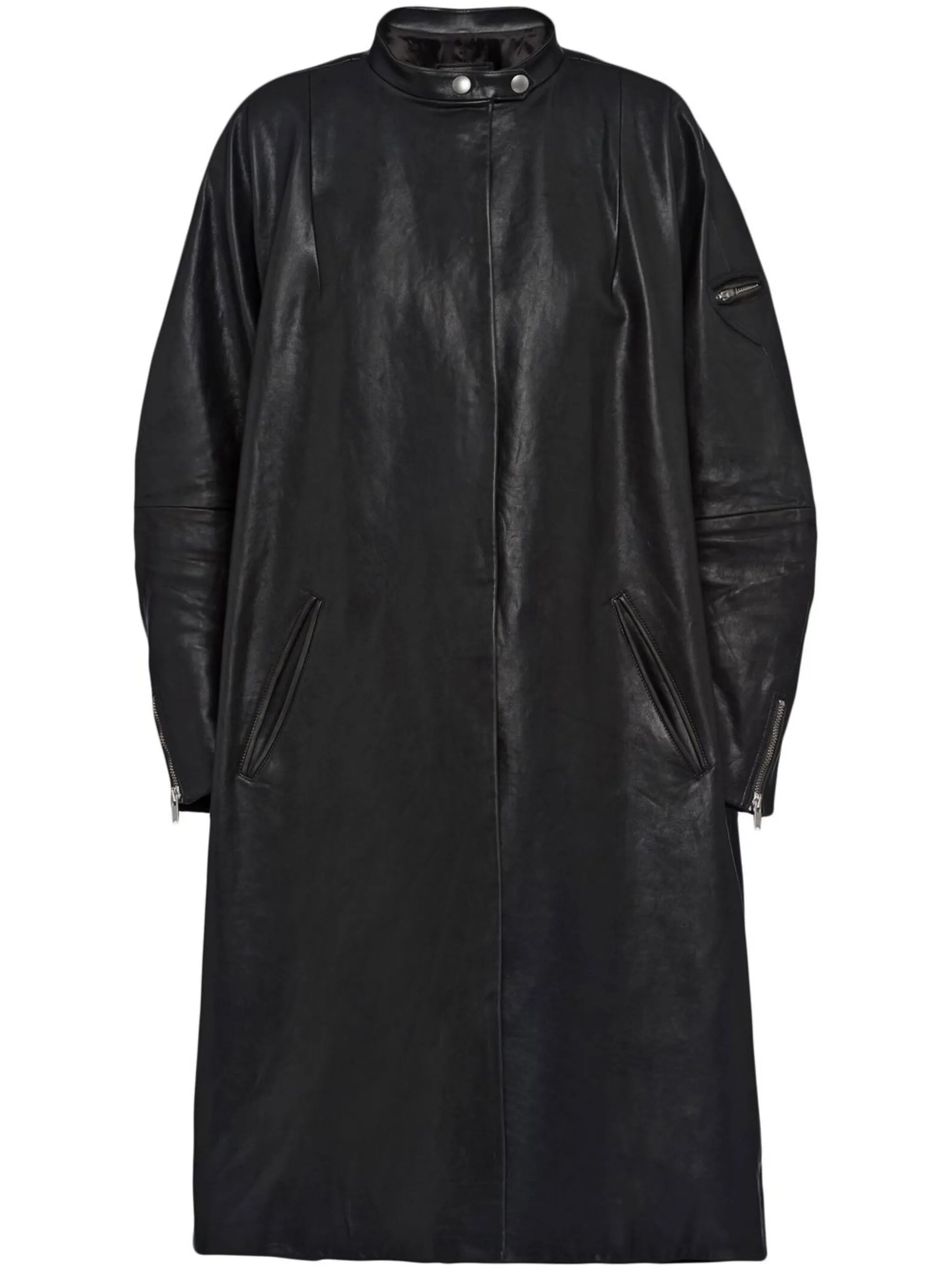 single-breasted leather coat