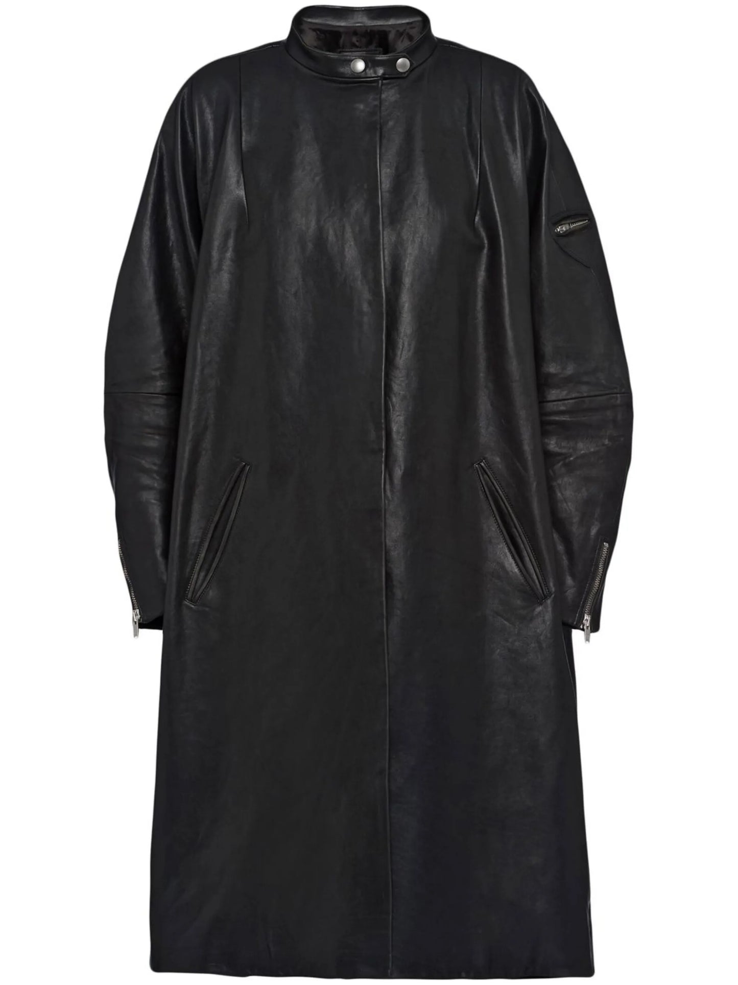 single-breasted leather coat
