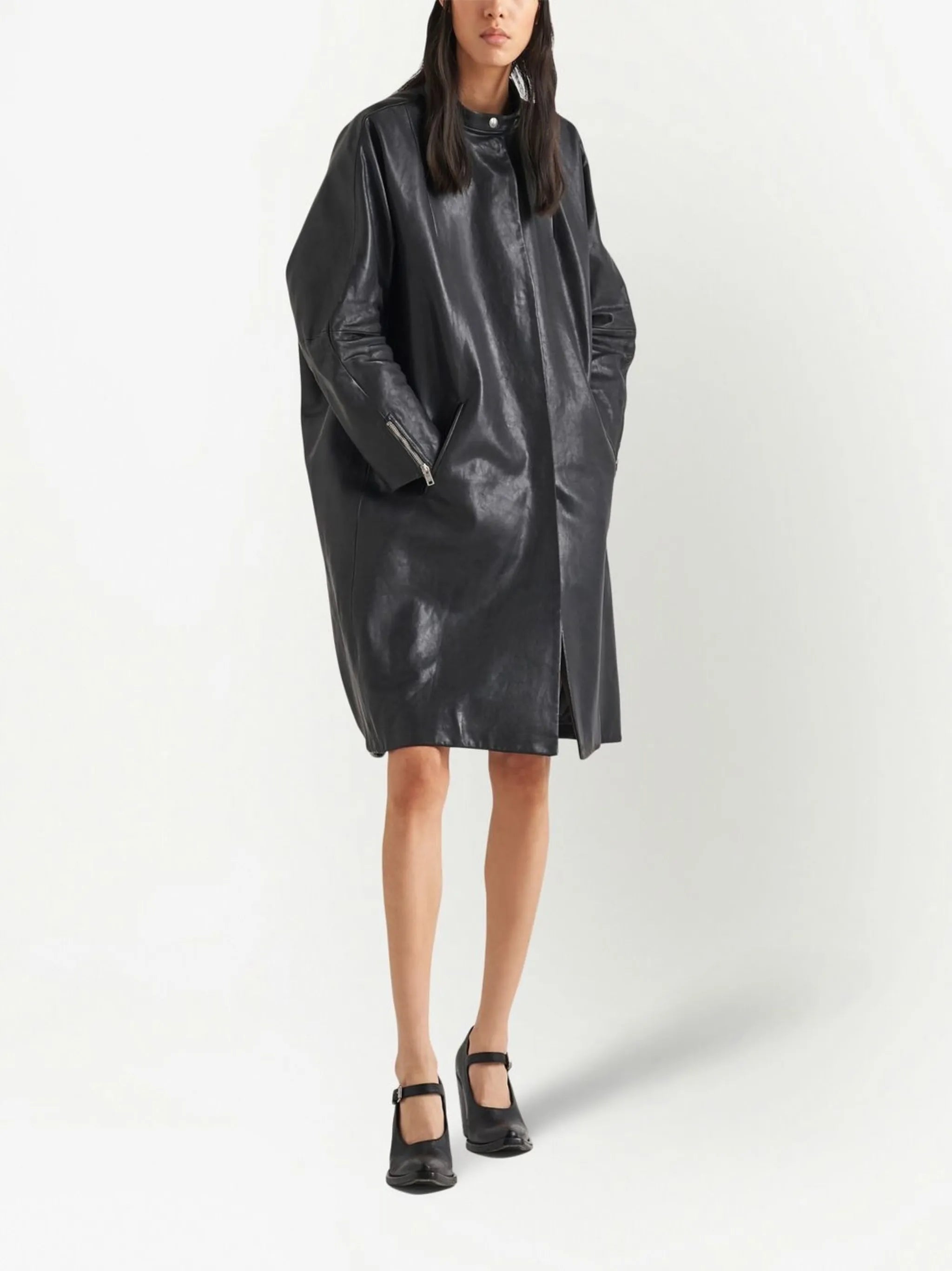 single-breasted leather coat
