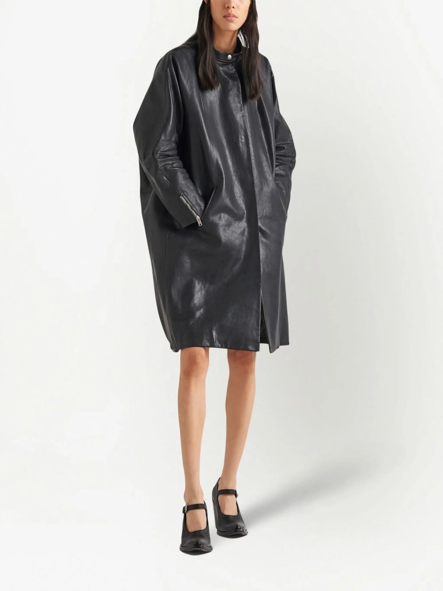single-breasted leather coat