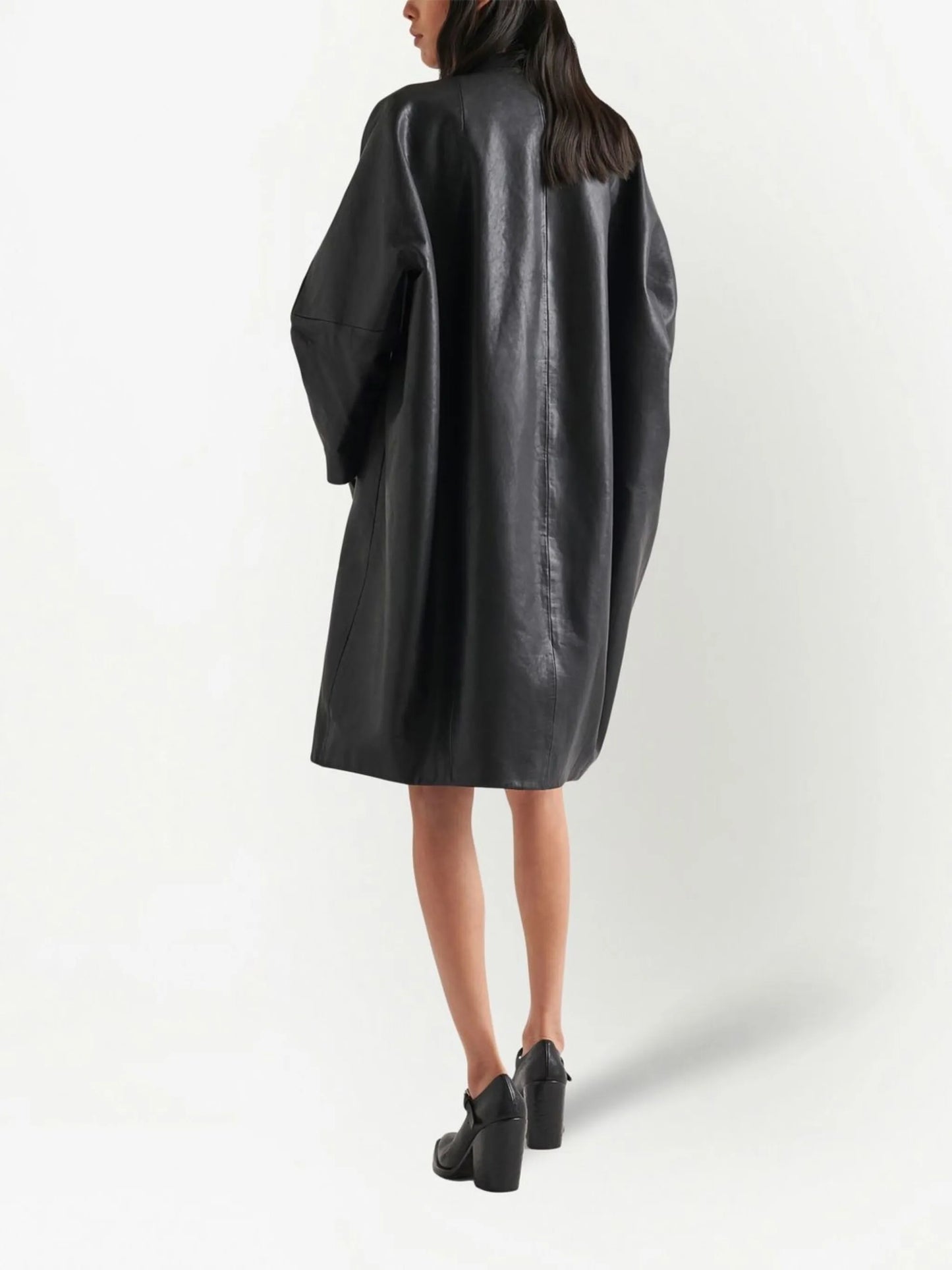 single-breasted leather coat