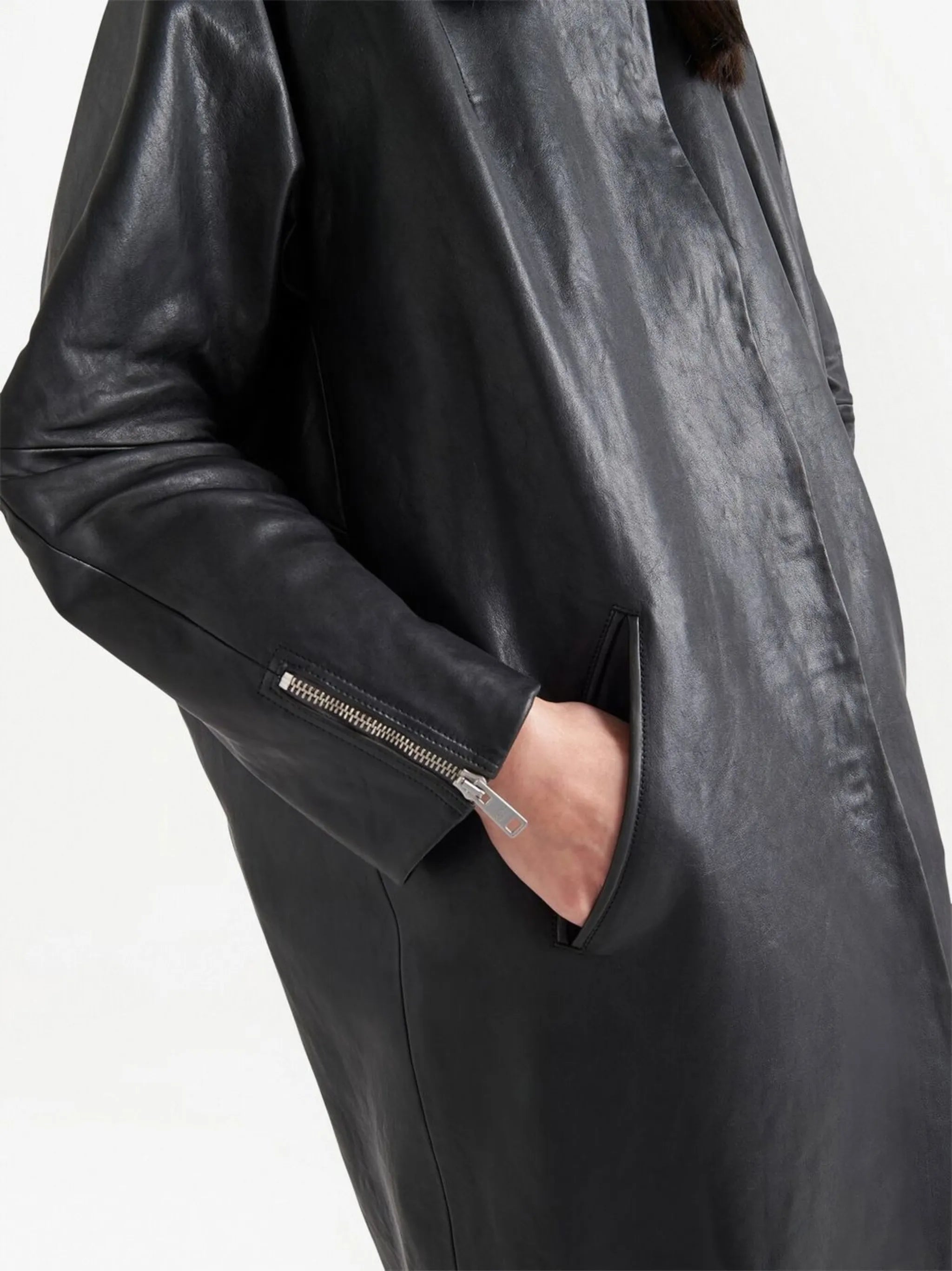 single-breasted leather coat