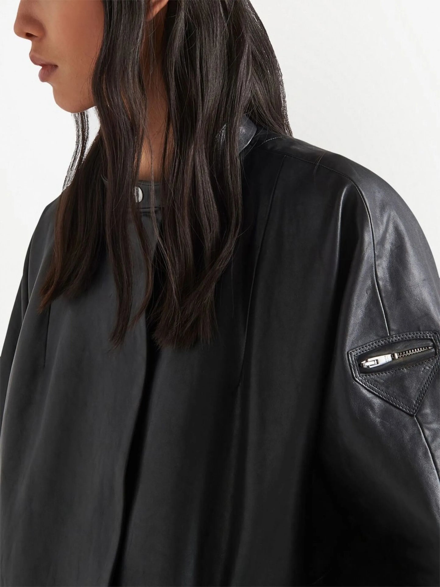 single-breasted leather coat