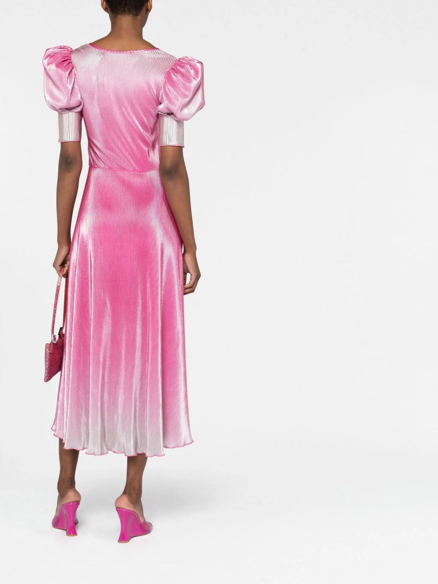 gradient puff-sleeve midi dress