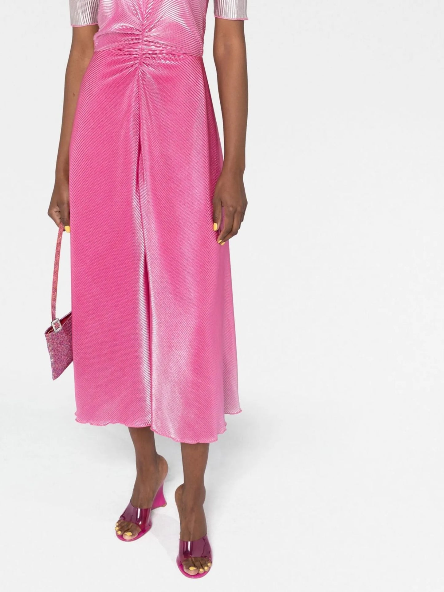 gradient puff-sleeve midi dress