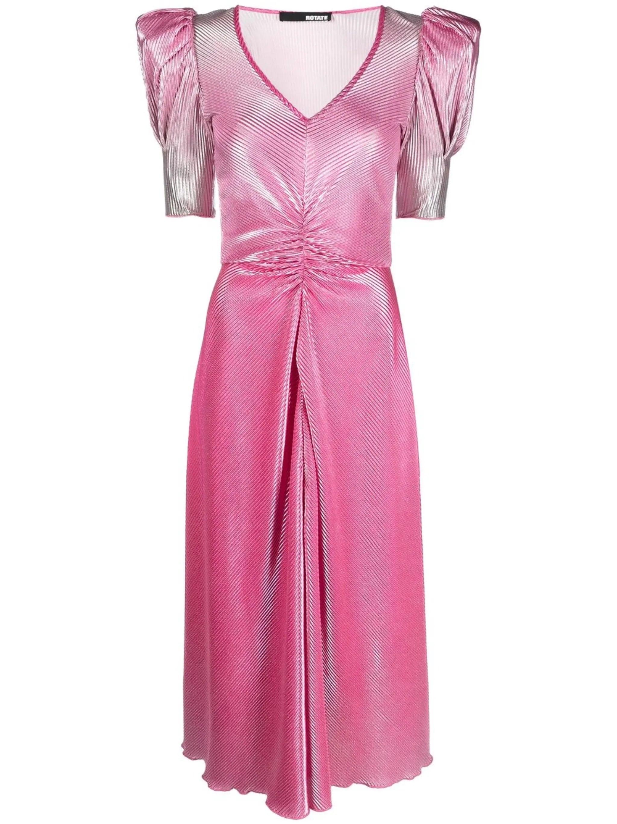 gradient puff-sleeve midi dress