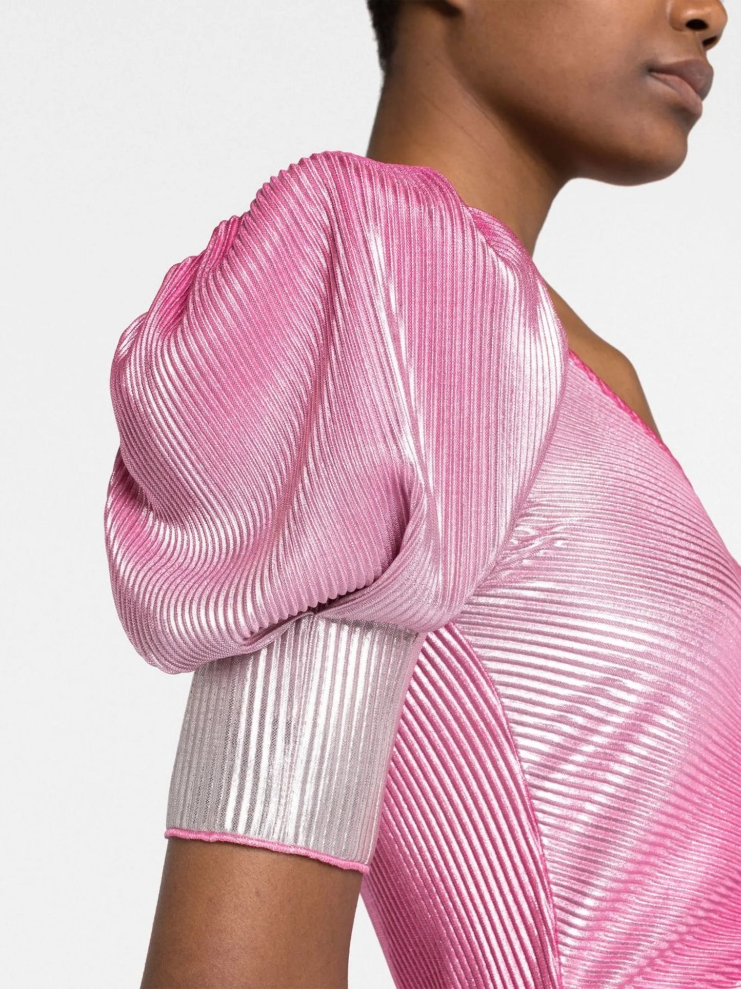 gradient puff-sleeve midi dress