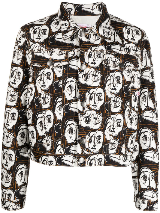 Art face-print denim jacket