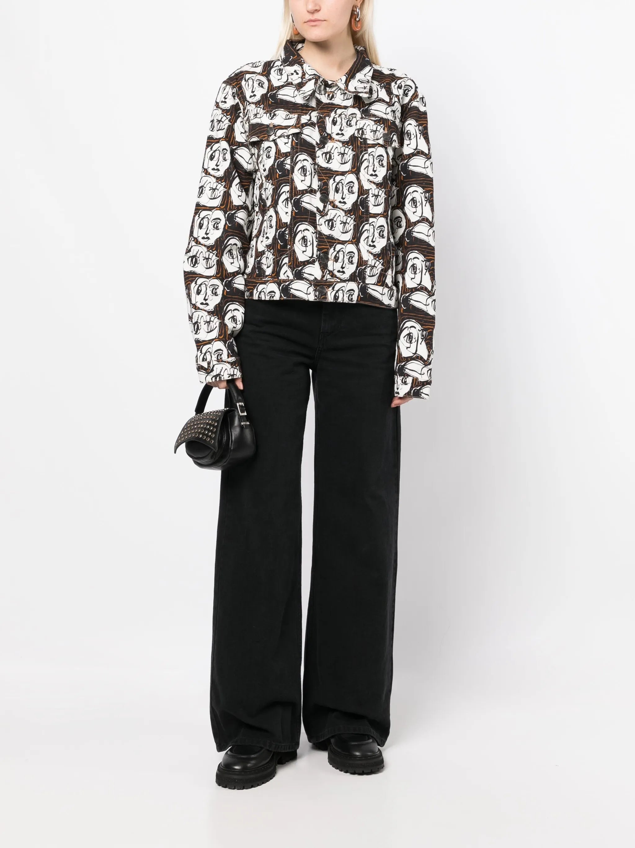 Art face-print denim jacket