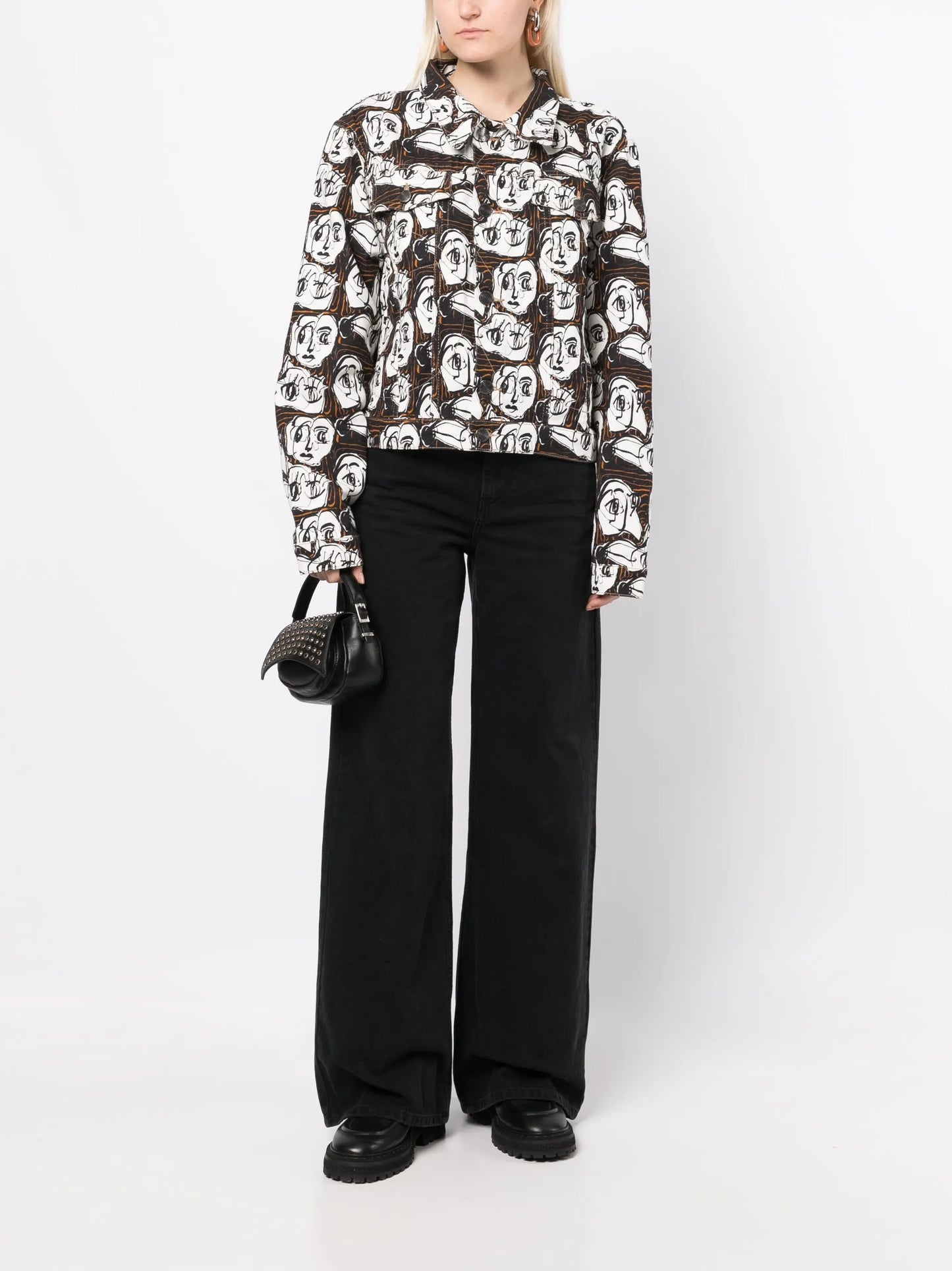 Art face-print denim jacket
