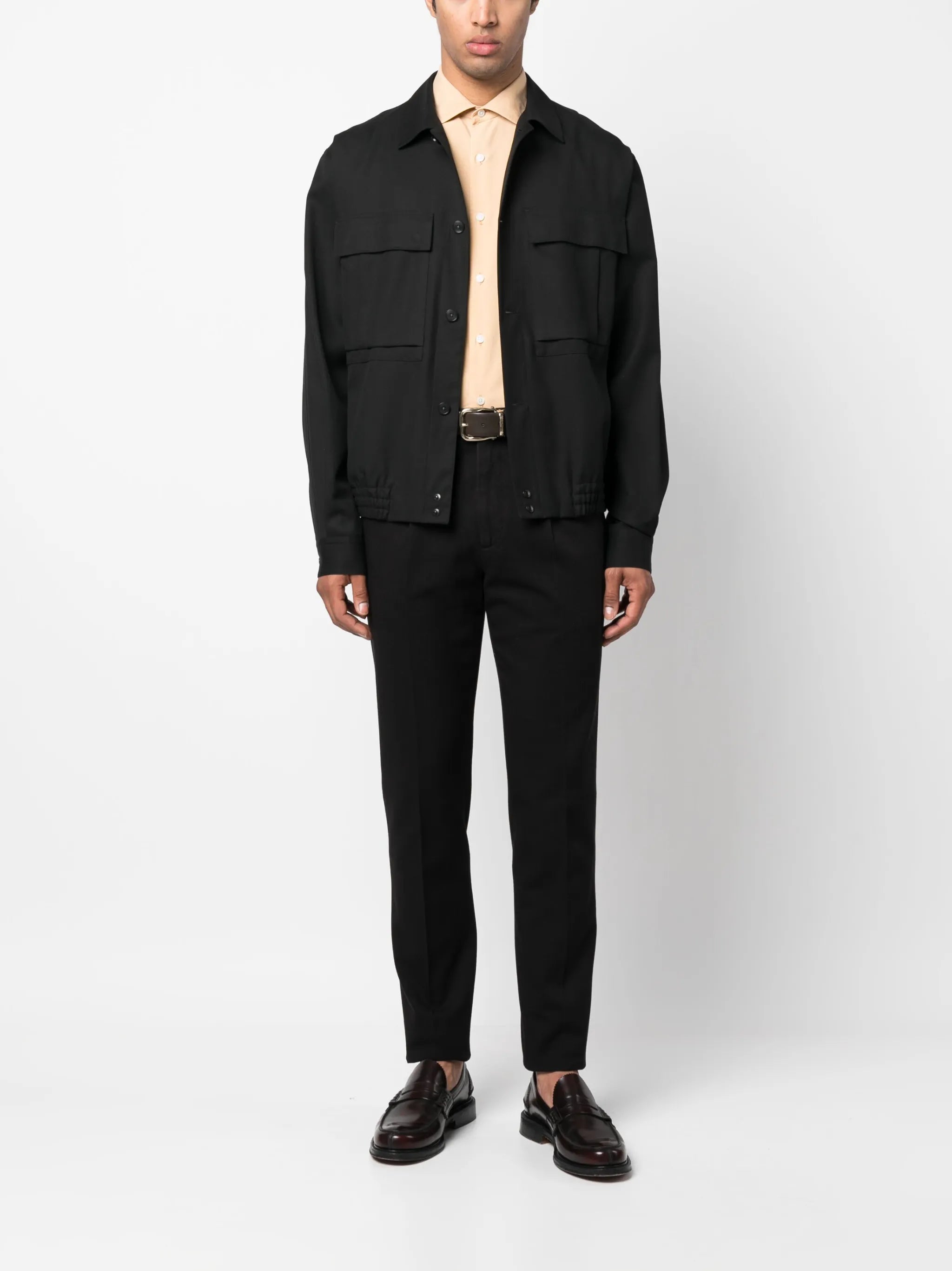 spread-collar silk shirt