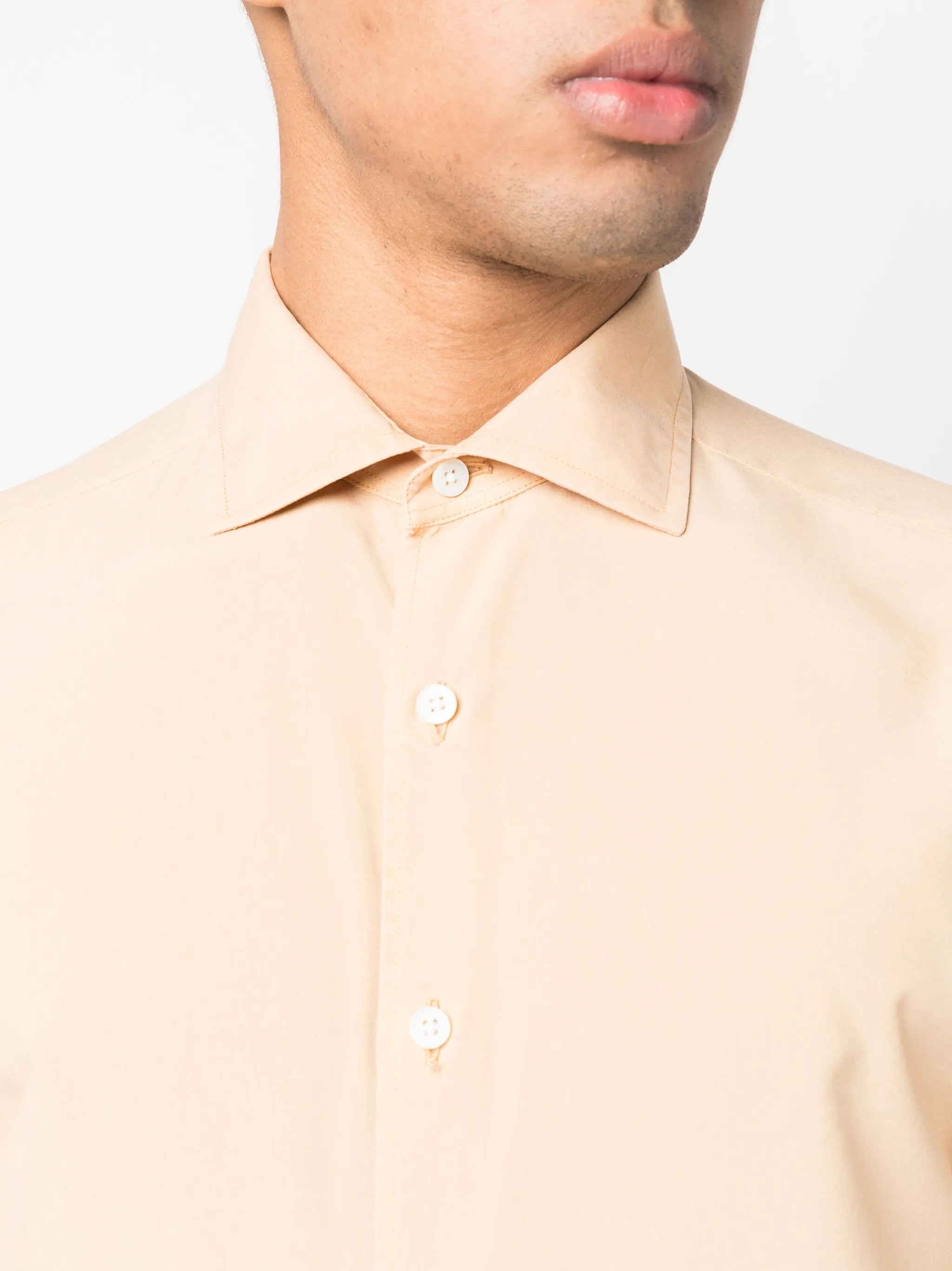 spread-collar silk shirt