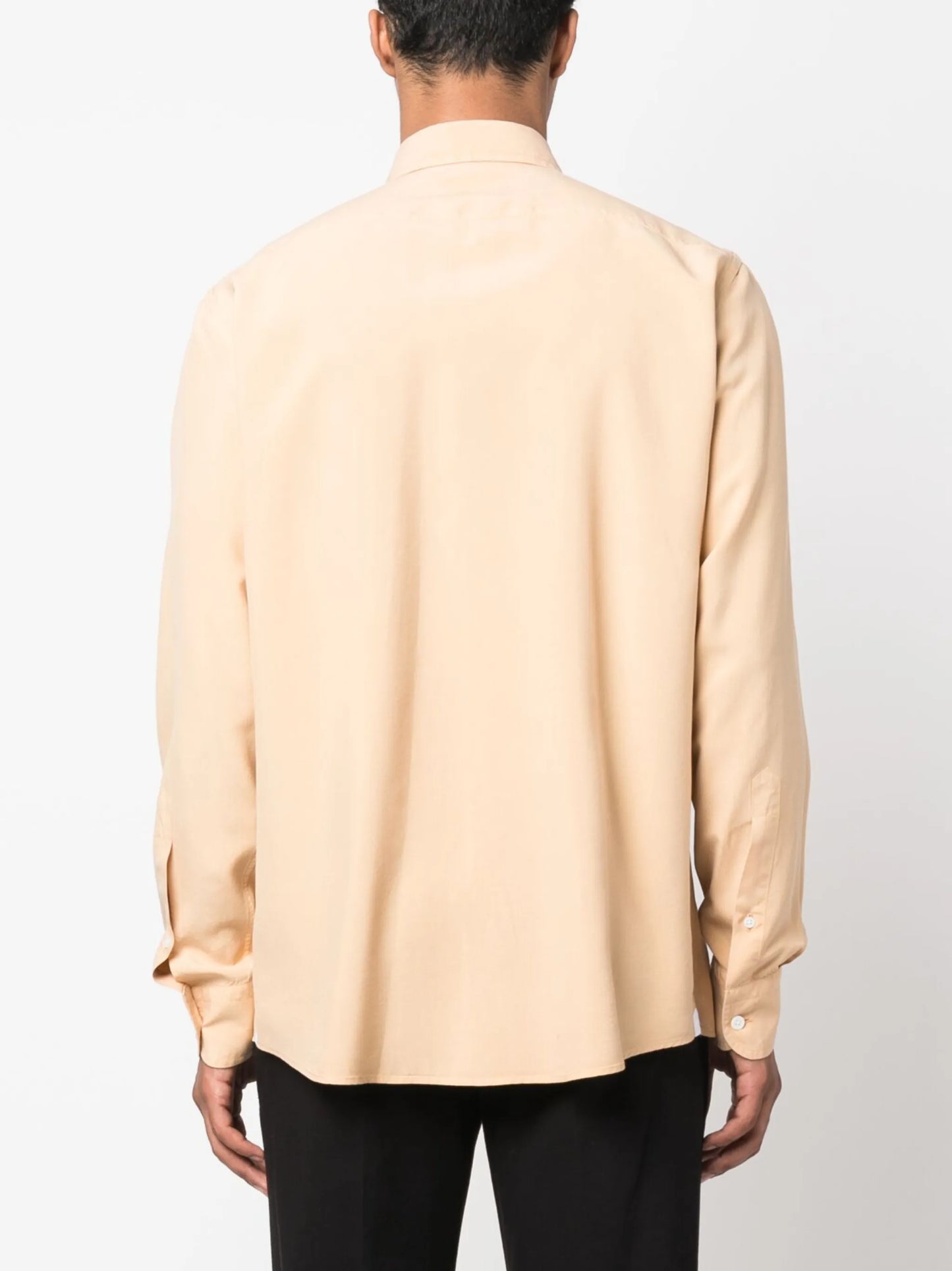 spread-collar silk shirt