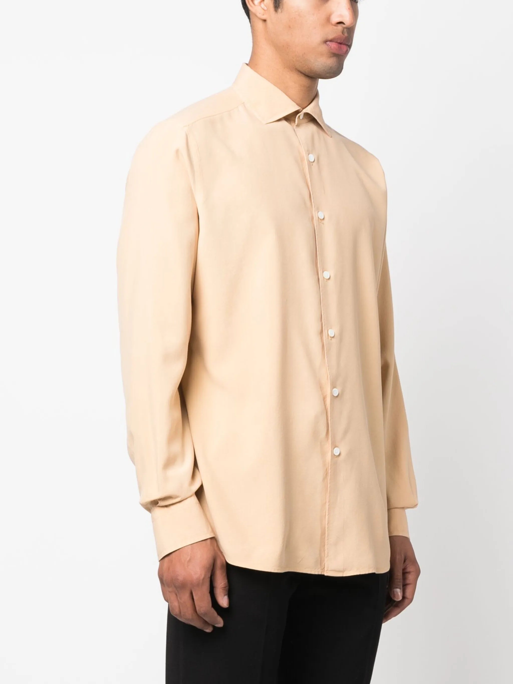 spread-collar silk shirt