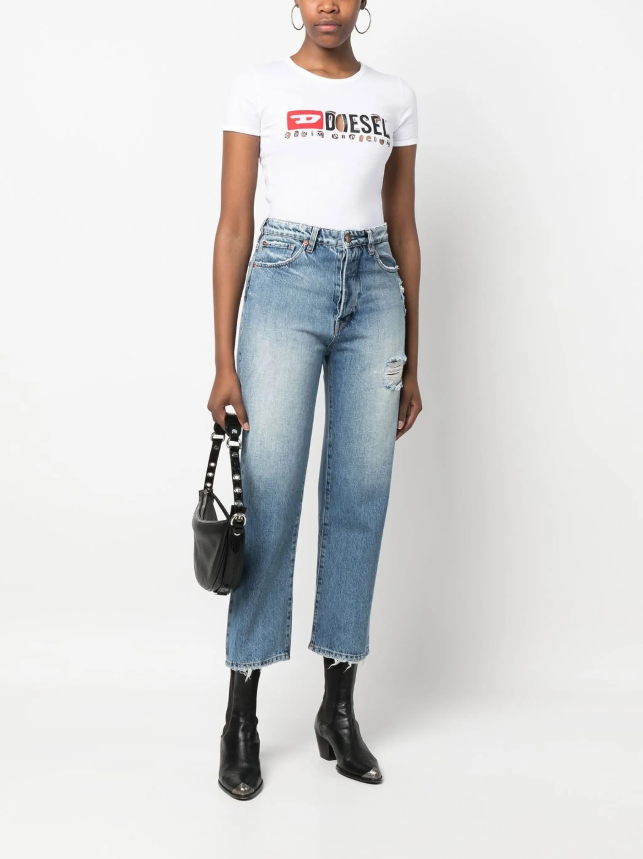distressed logo-print cotton T-shirt