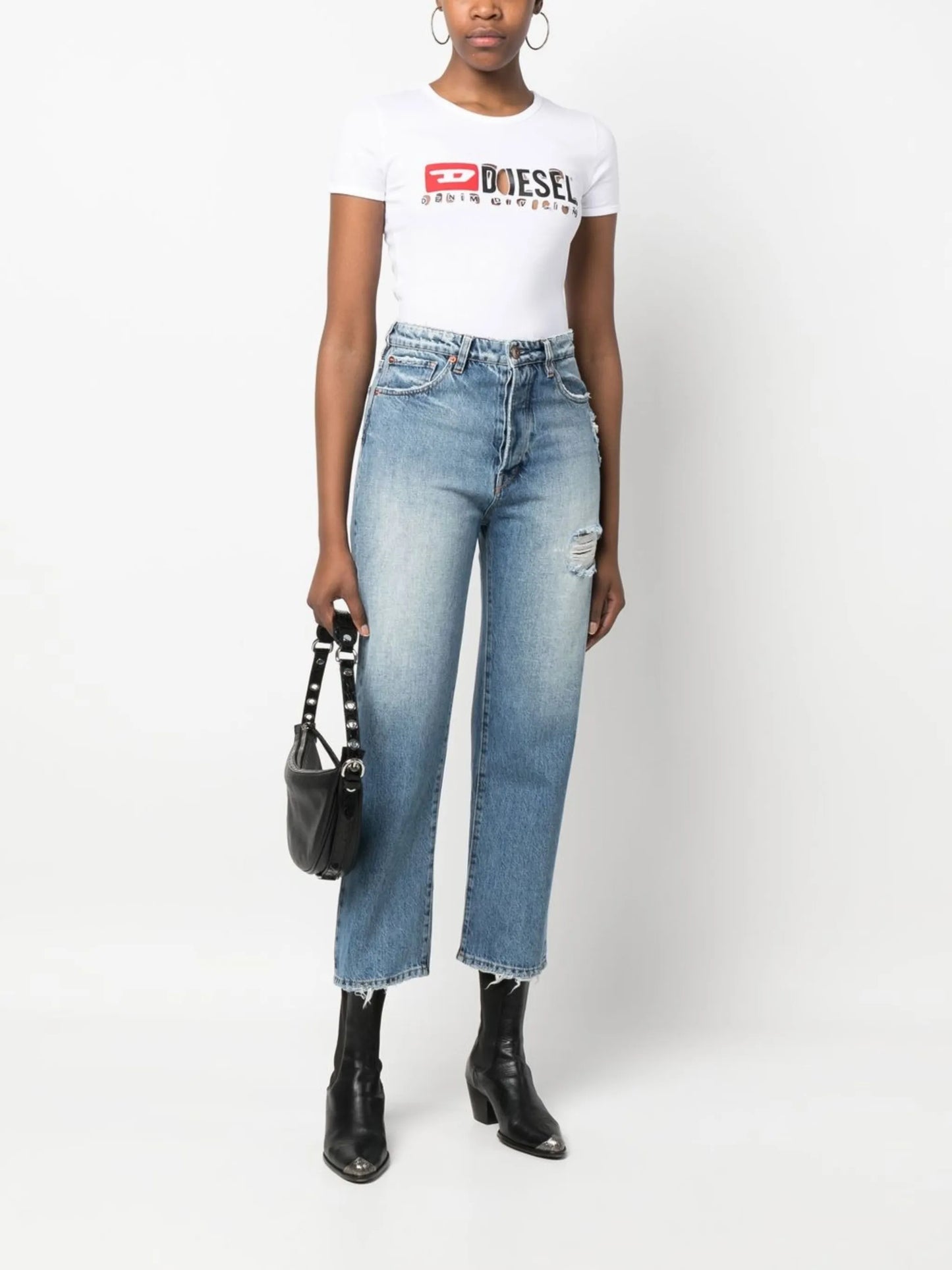 distressed logo-print cotton T-shirt