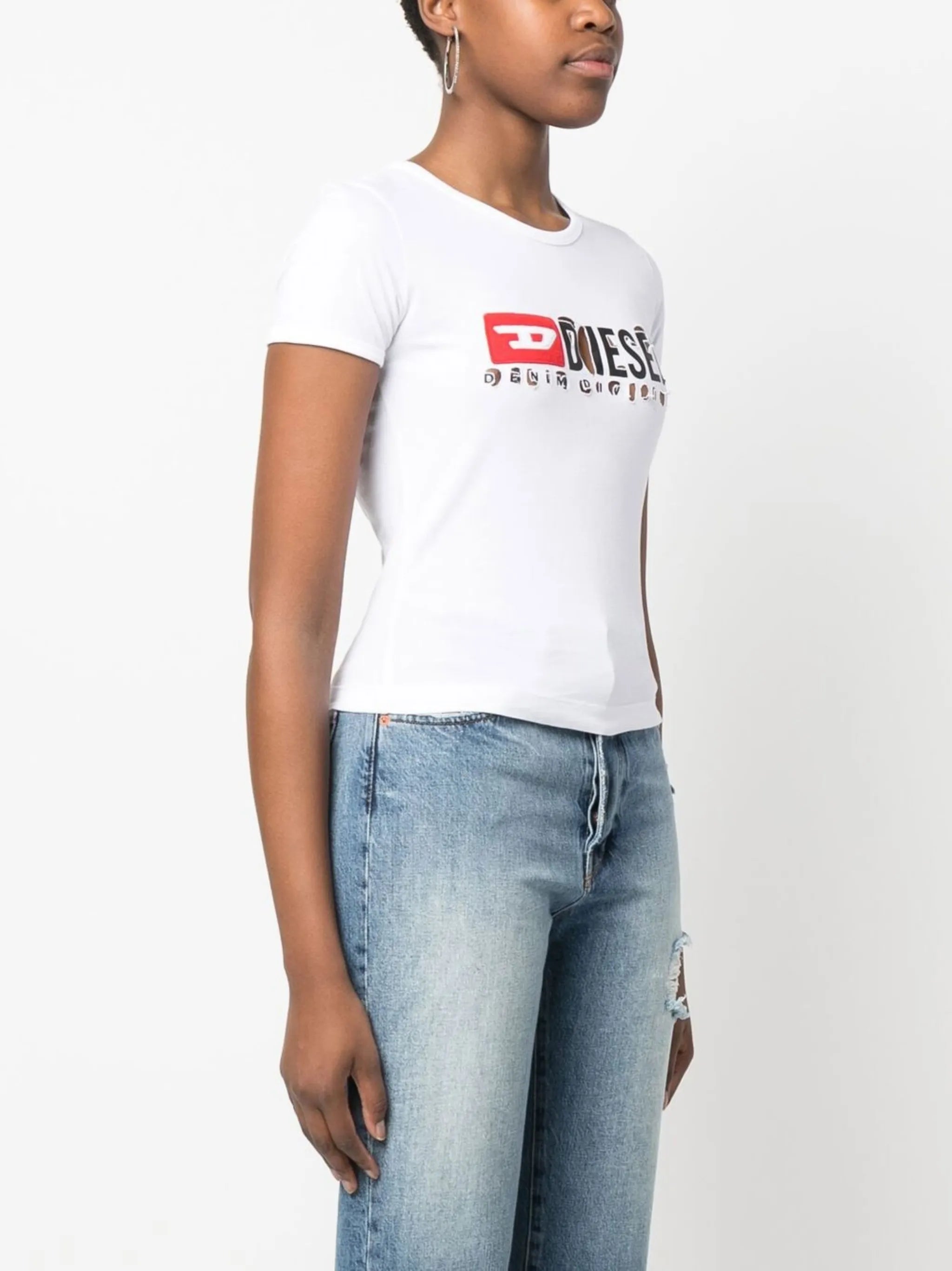 distressed logo-print cotton T-shirt