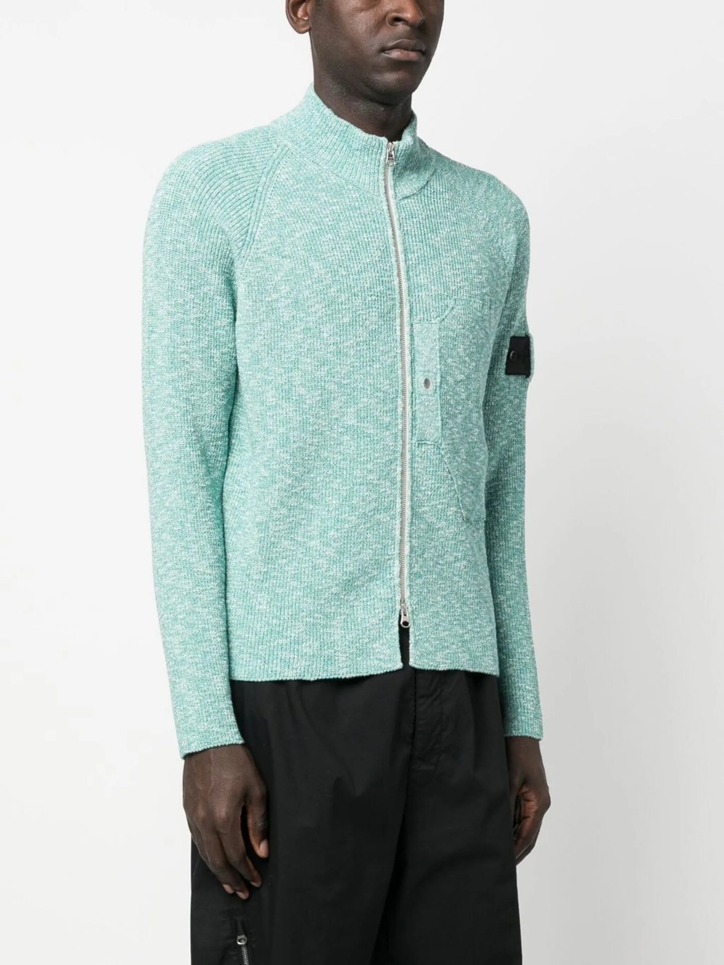 logo-patch zip-up cardigan