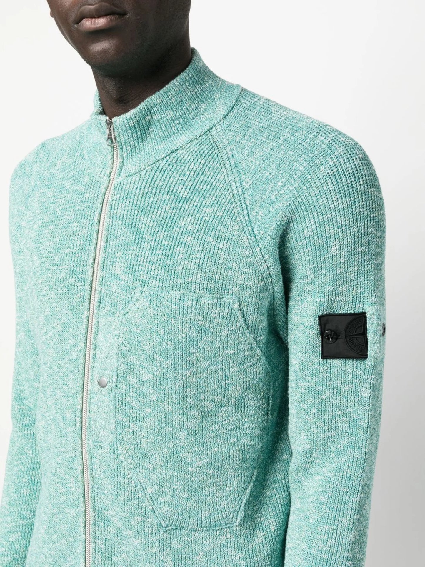 logo-patch zip-up cardigan