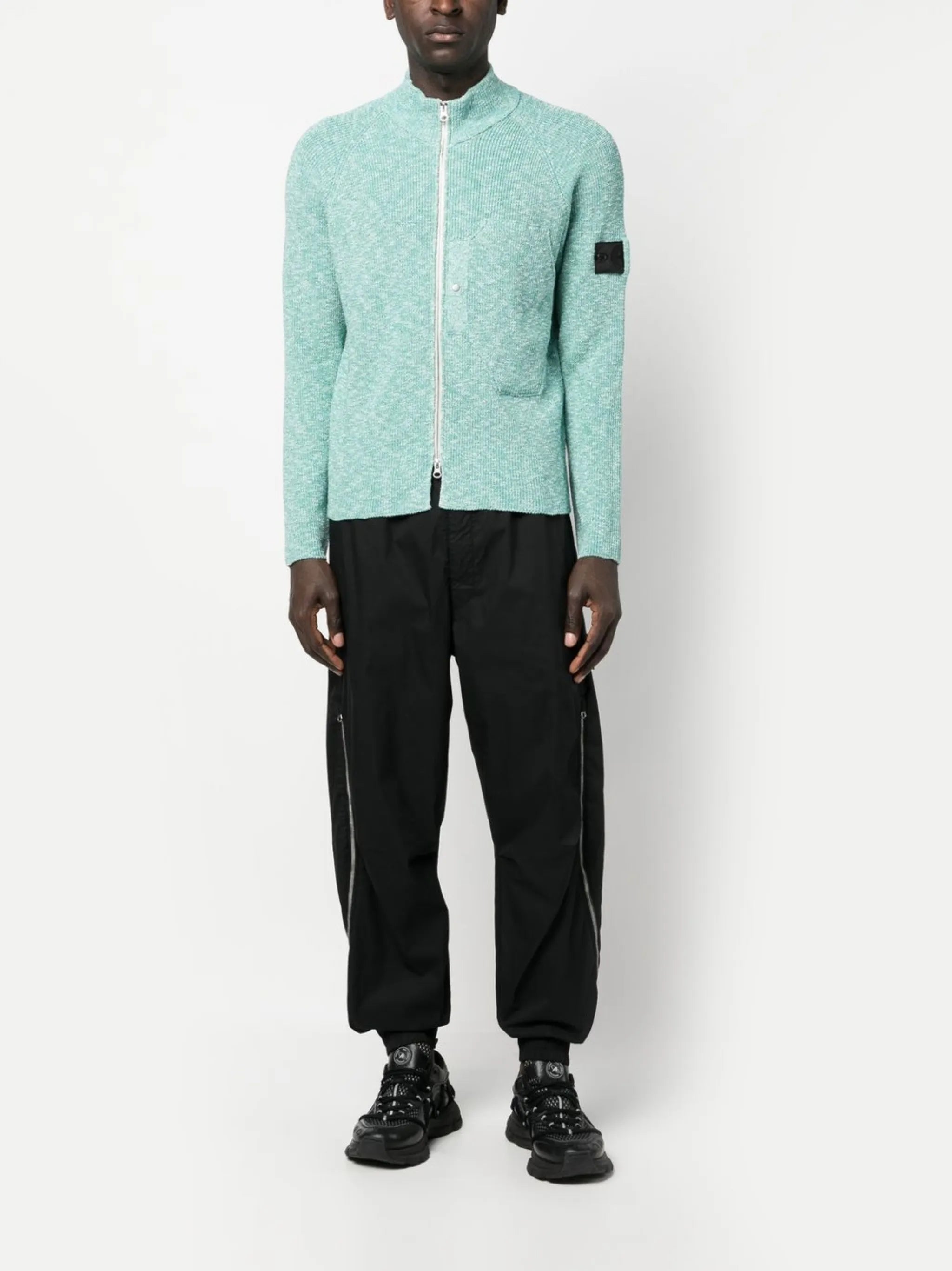 logo-patch zip-up cardigan