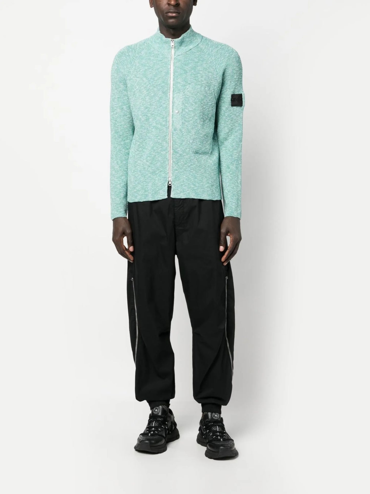 logo-patch zip-up cardigan