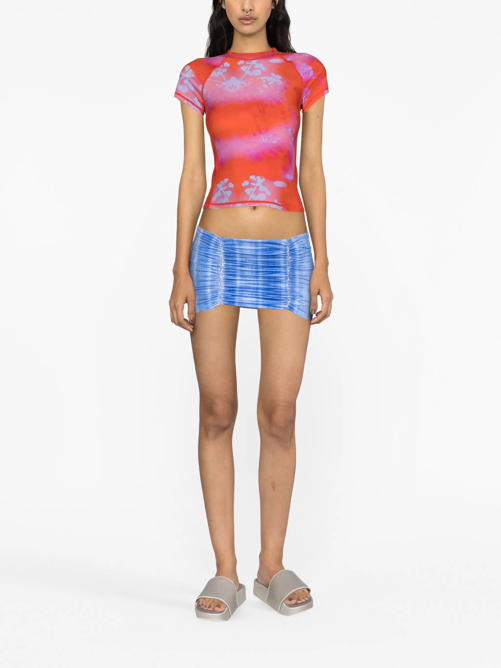 crystal-embellished ruched mini skirt