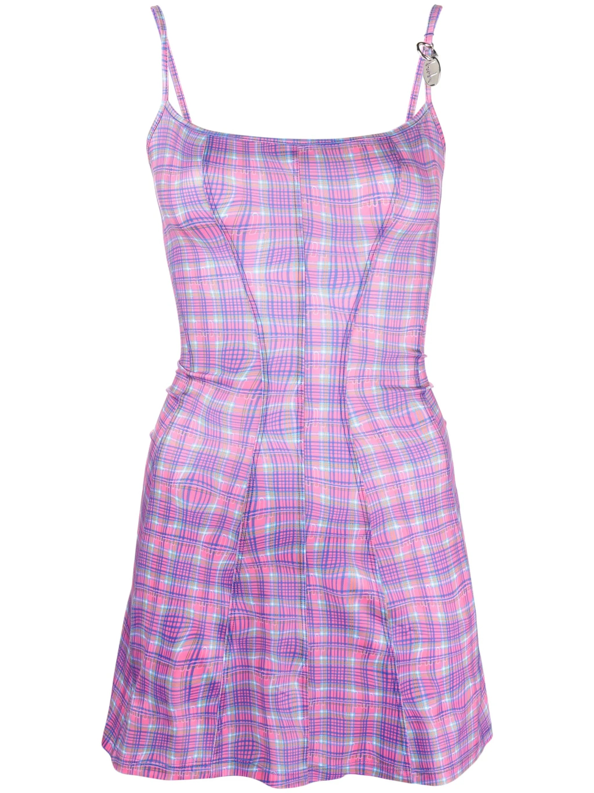 tartan-print midi dress