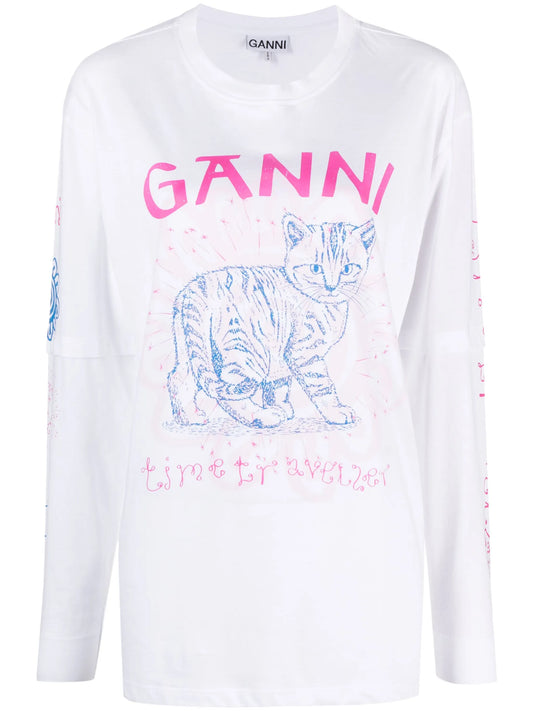 cat-print organic cotton T-shirt