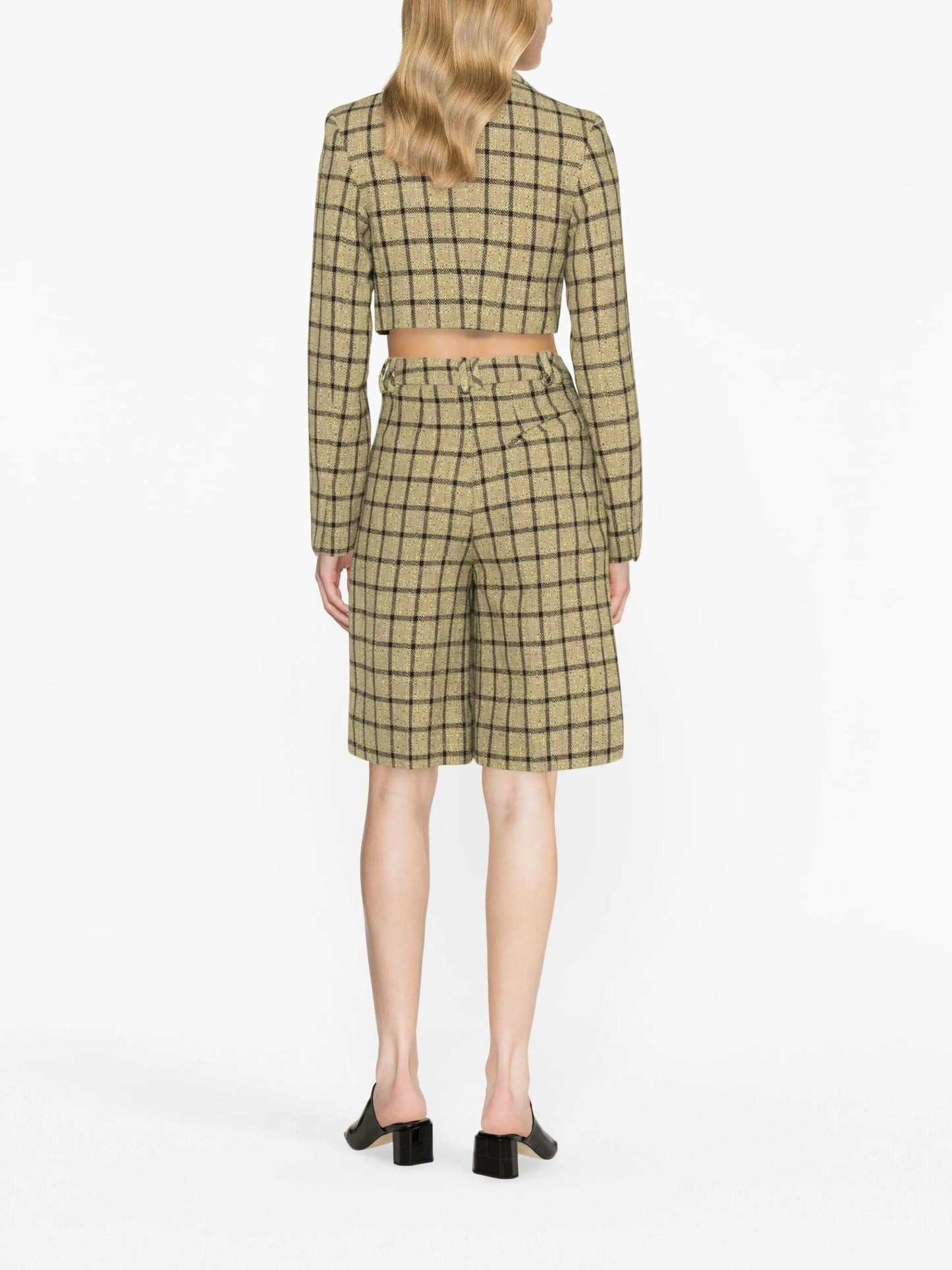 checked high-waisted suit shorts