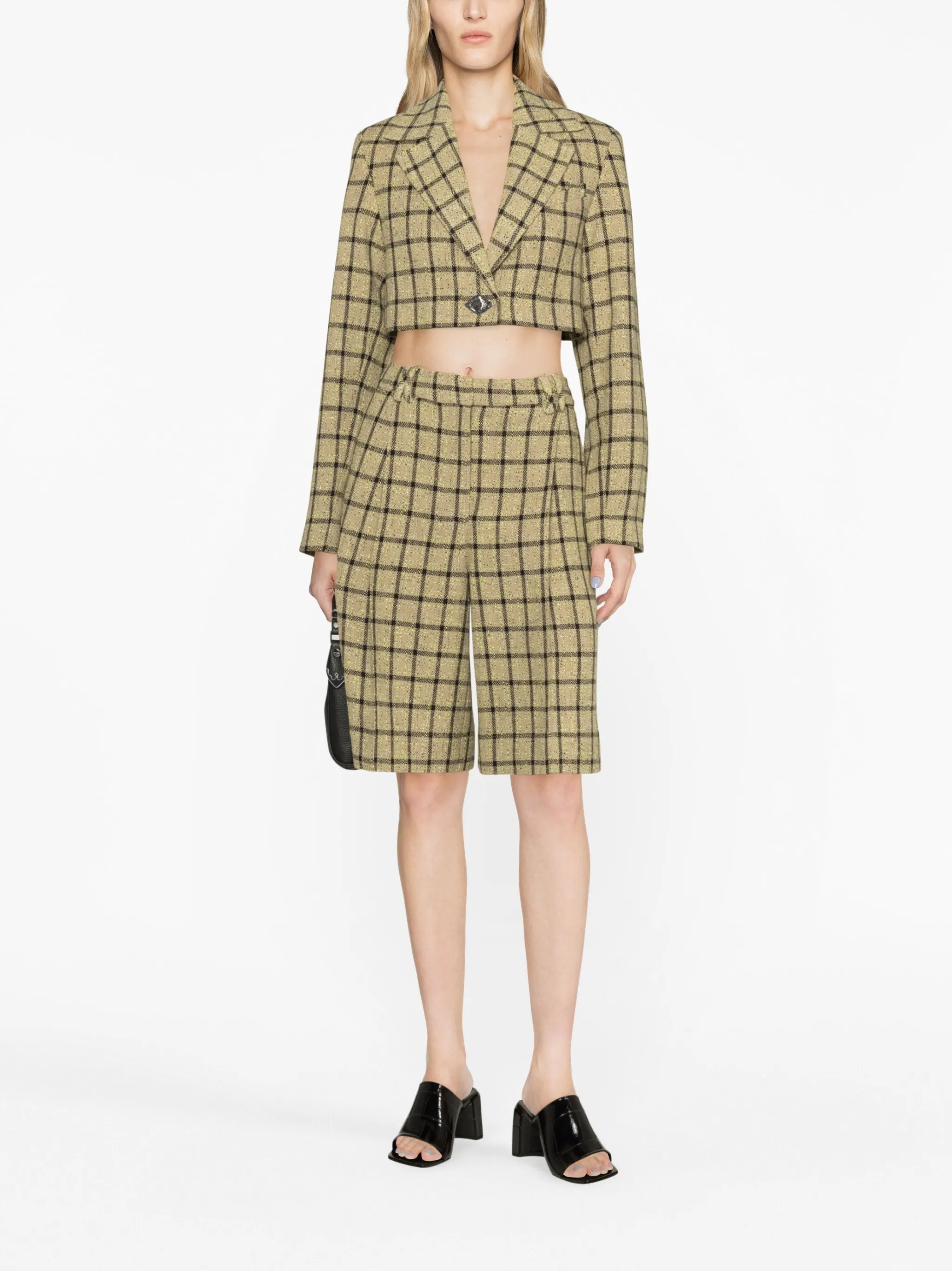 checked high-waisted suit shorts
