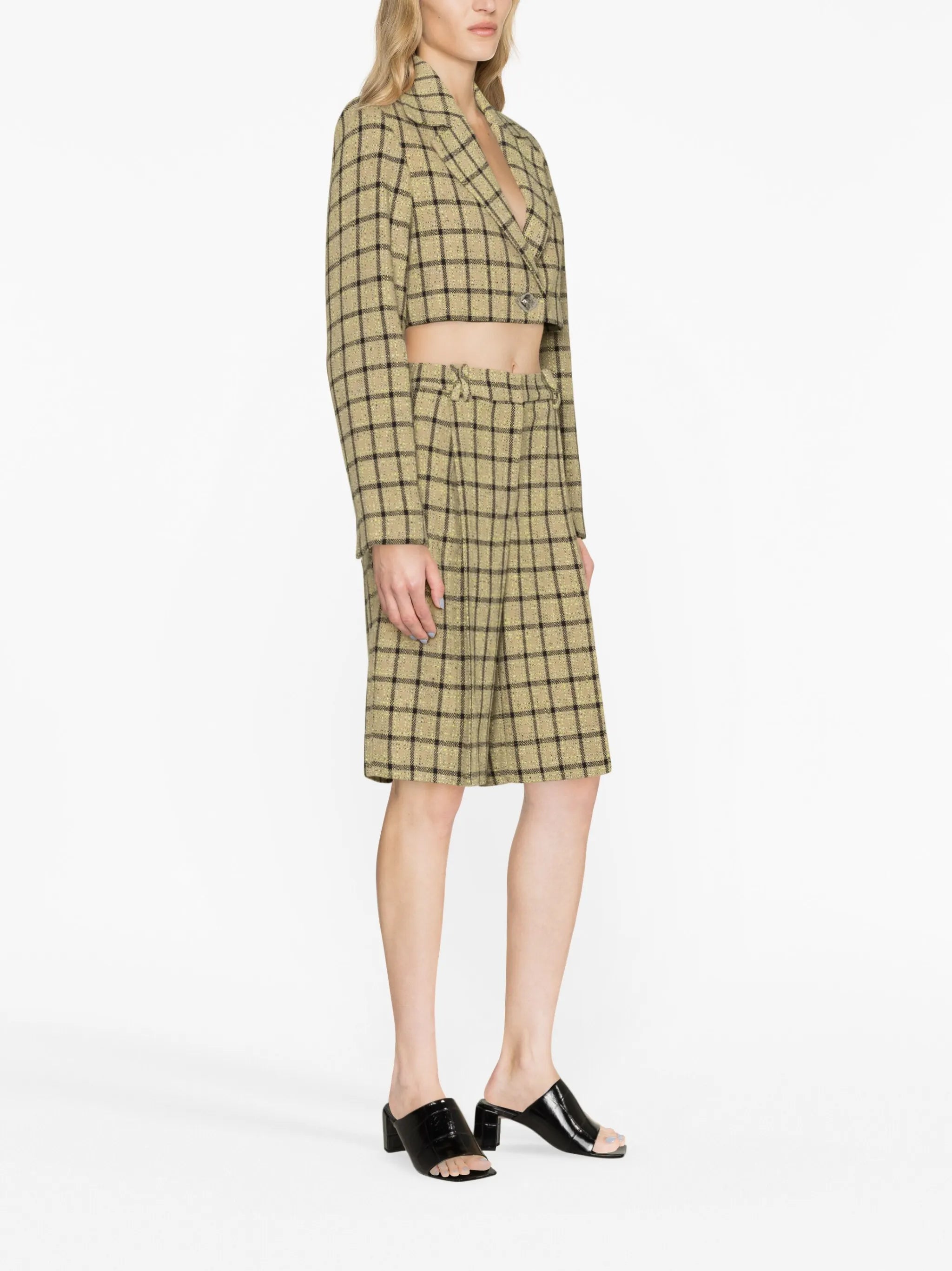 checked high-waisted suit shorts