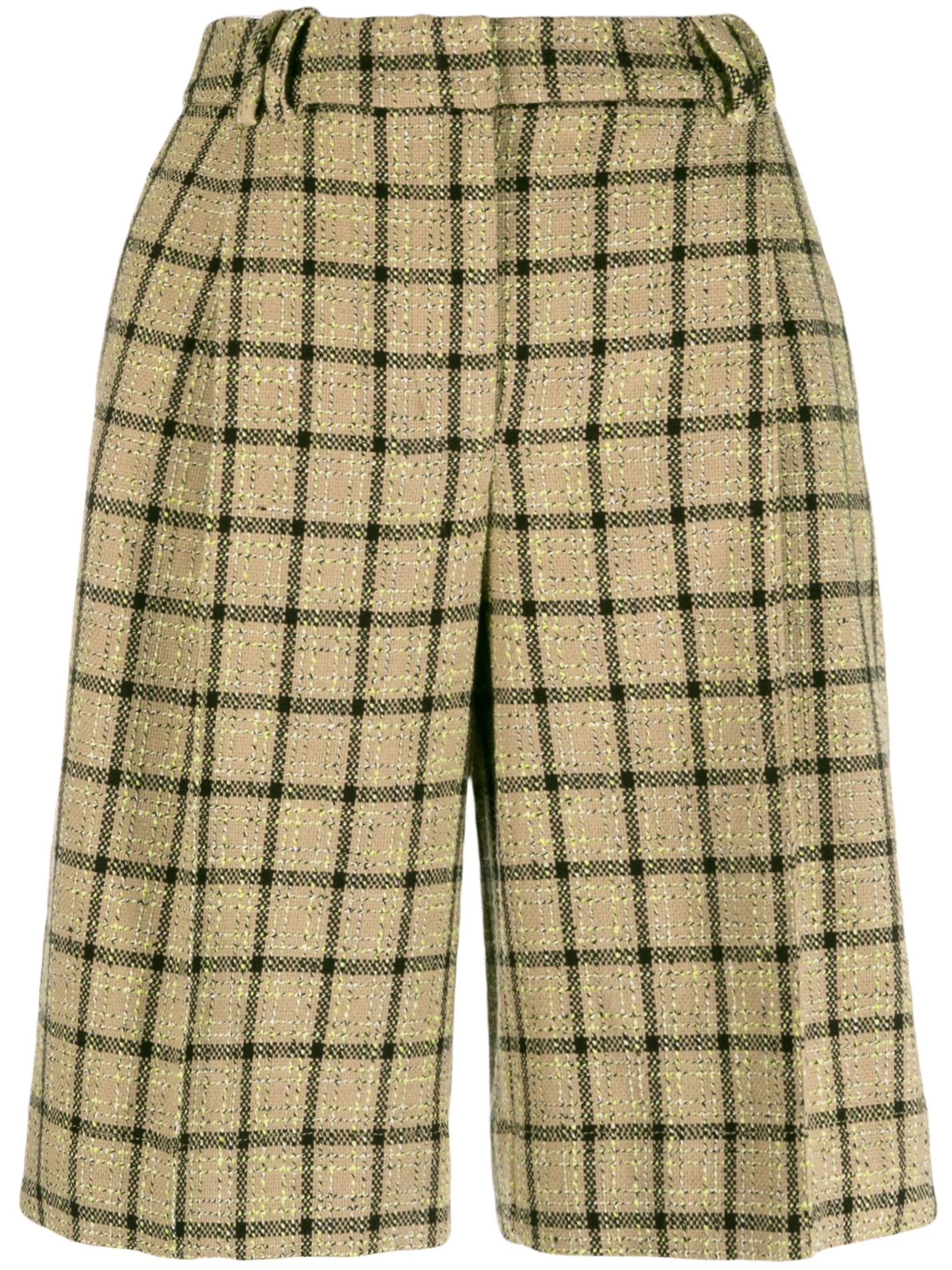 checked high-waisted suit shorts