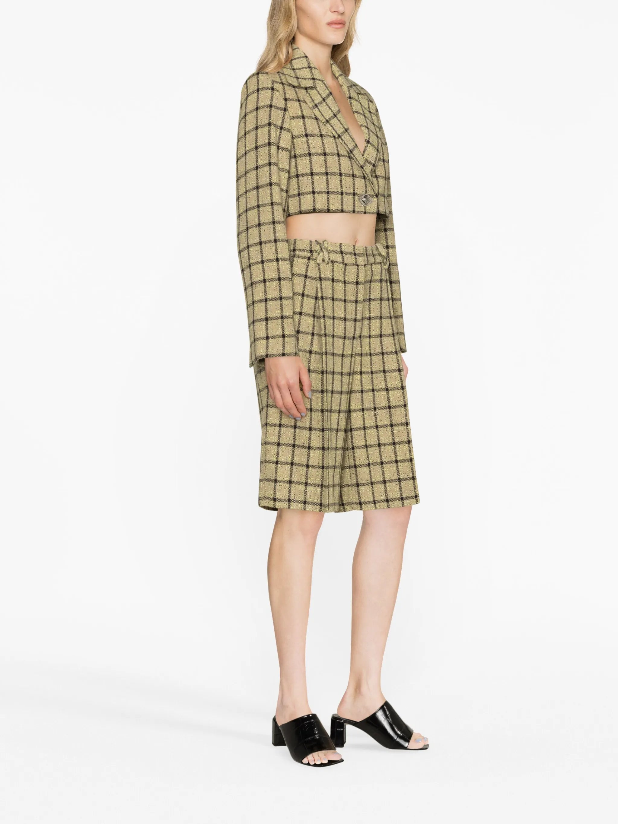 check-pattern cropped blazer