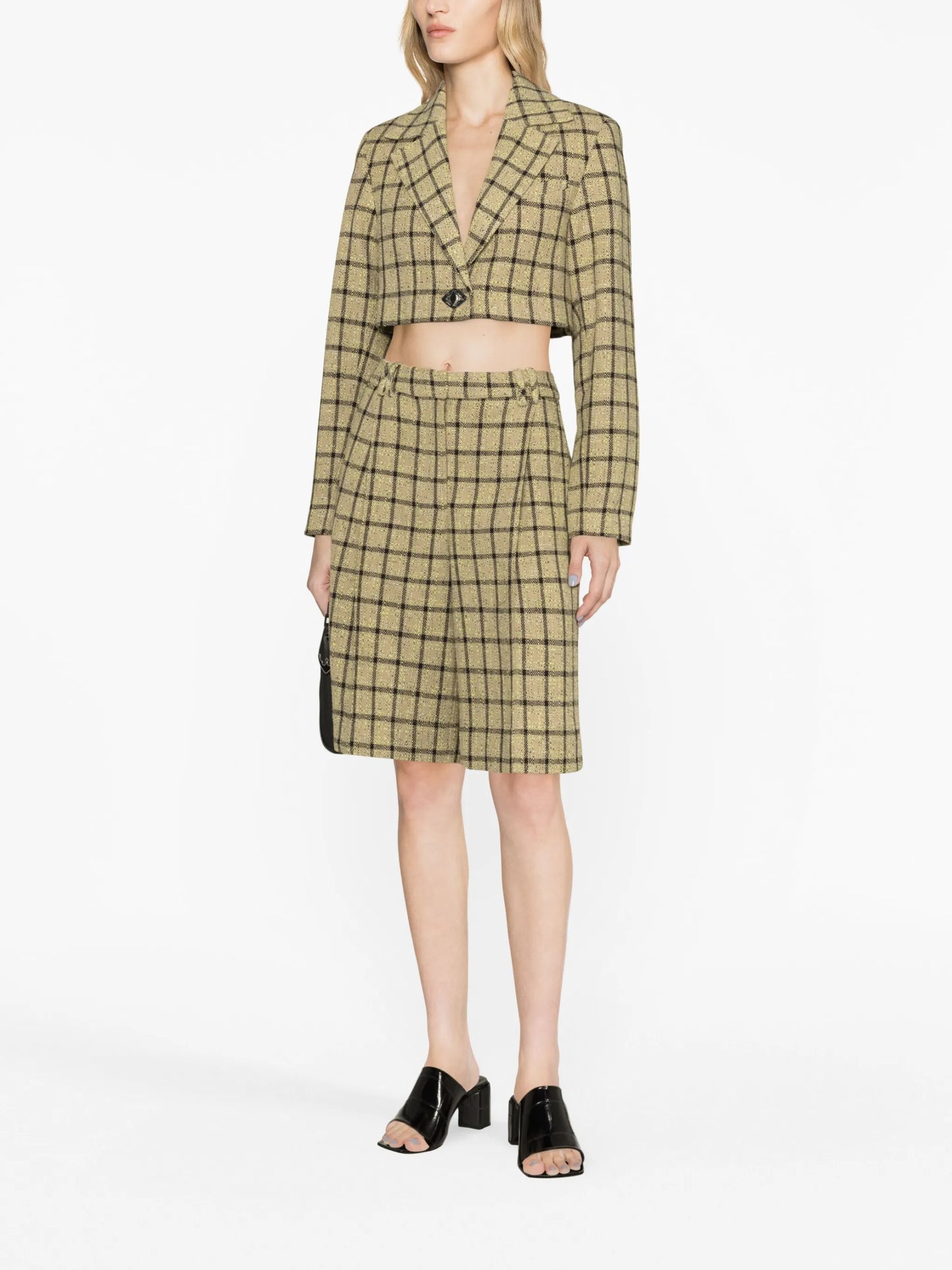 check-pattern cropped blazer