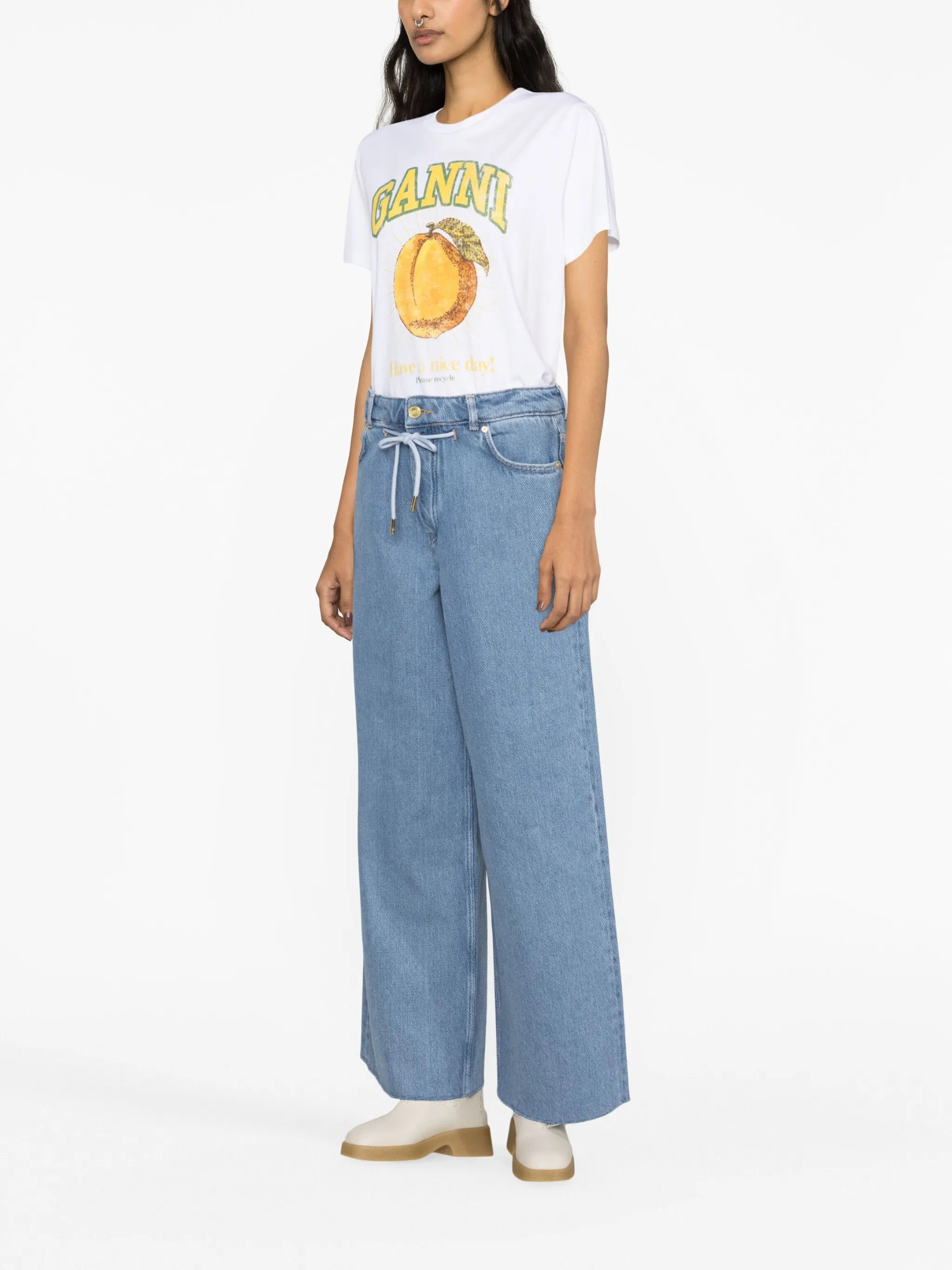 wide-leg drawstring jeans