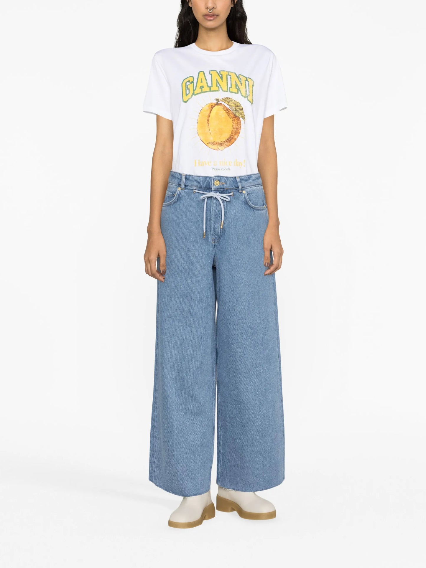 wide-leg drawstring jeans