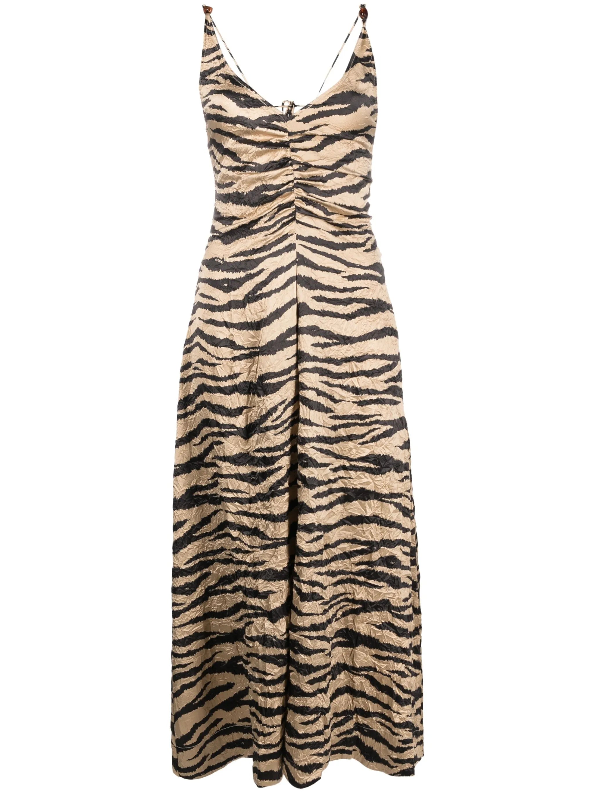 tiger-print satin midi dress
