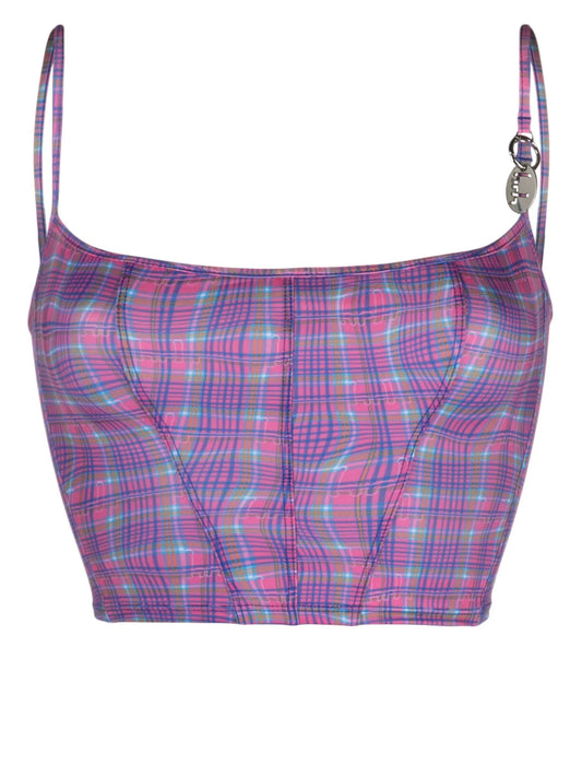 check-pattern bikini top