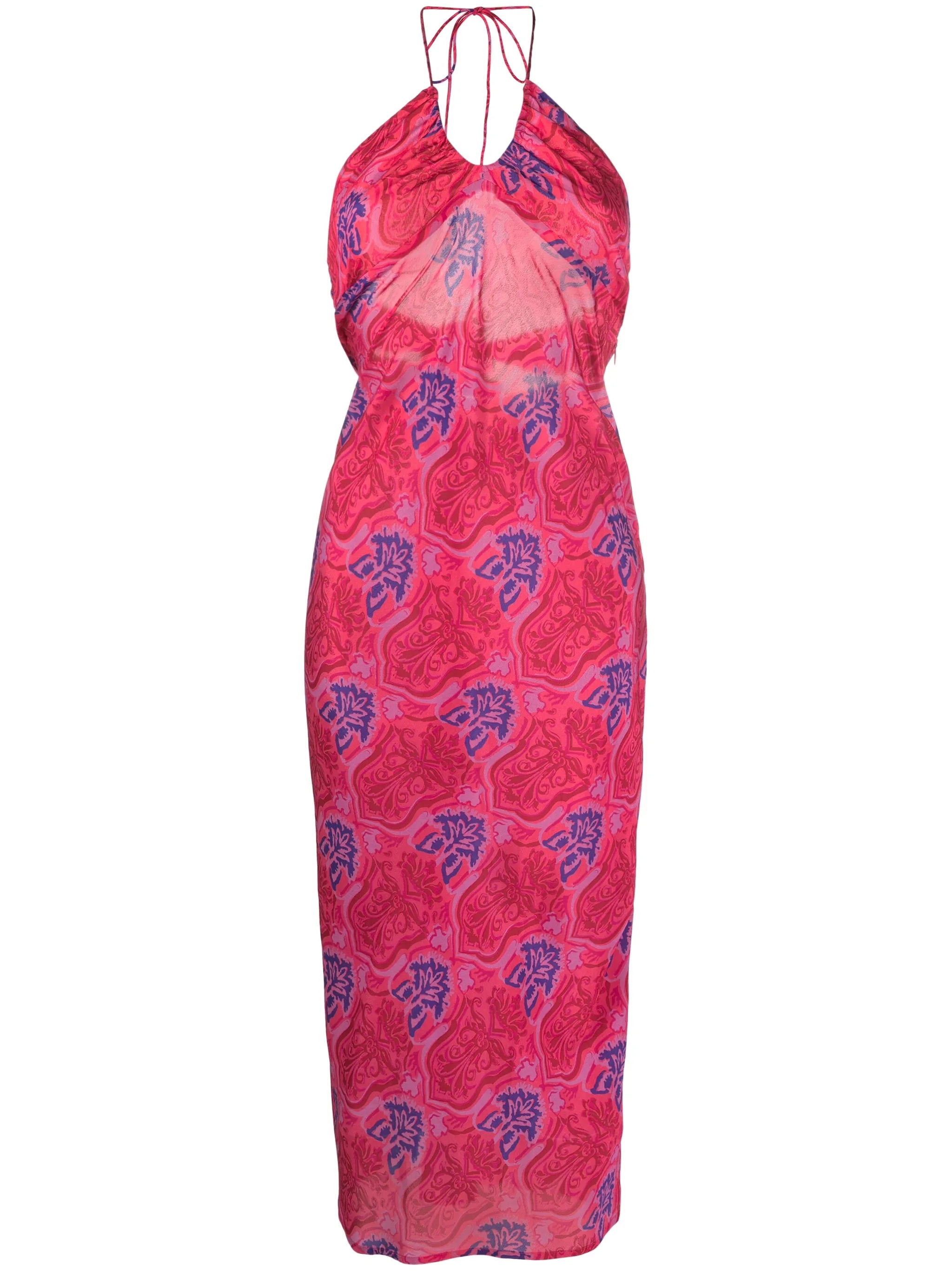 Faro graphic-print halterneck dress