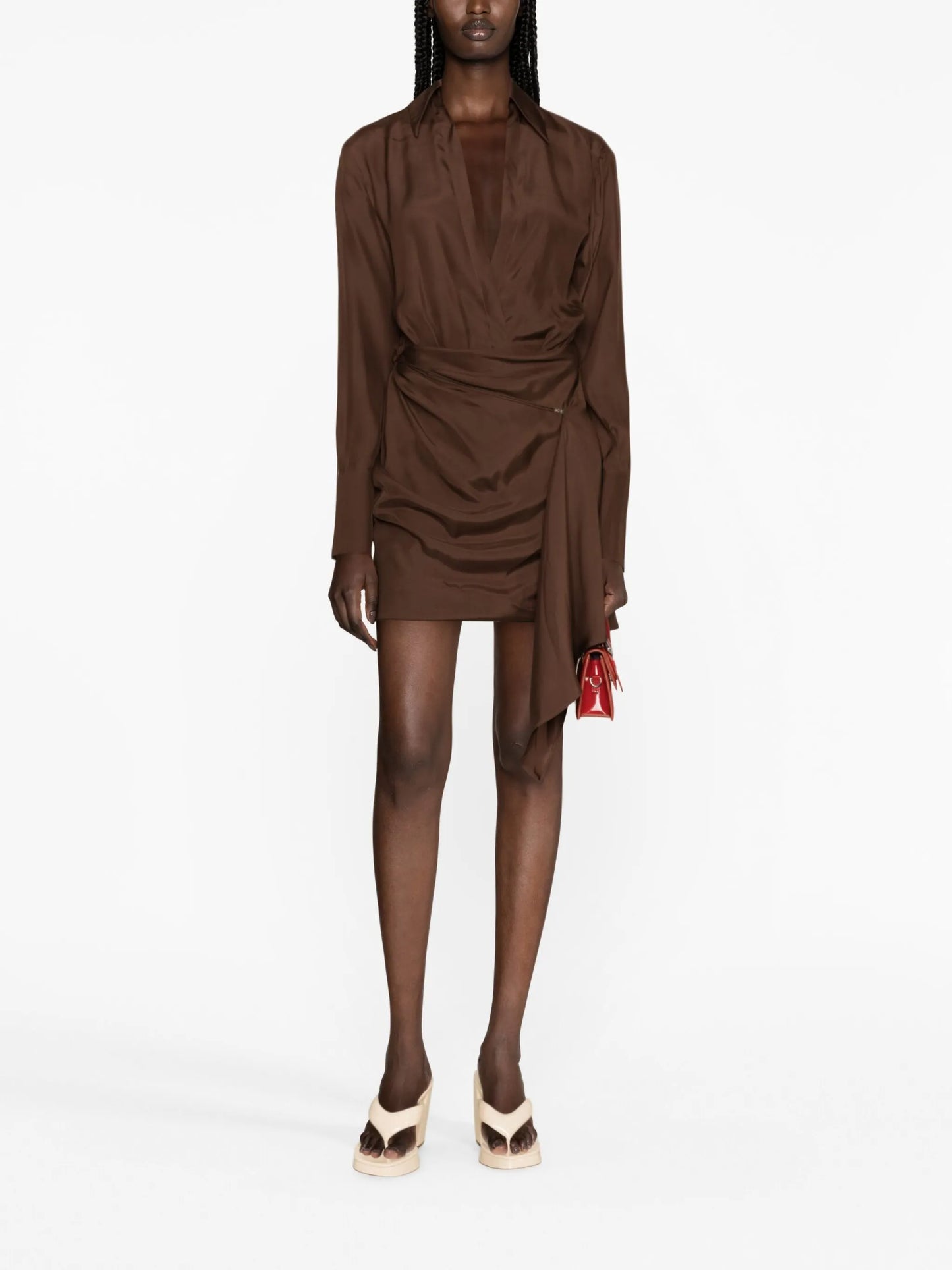 Gravia draped silk shirtdress
