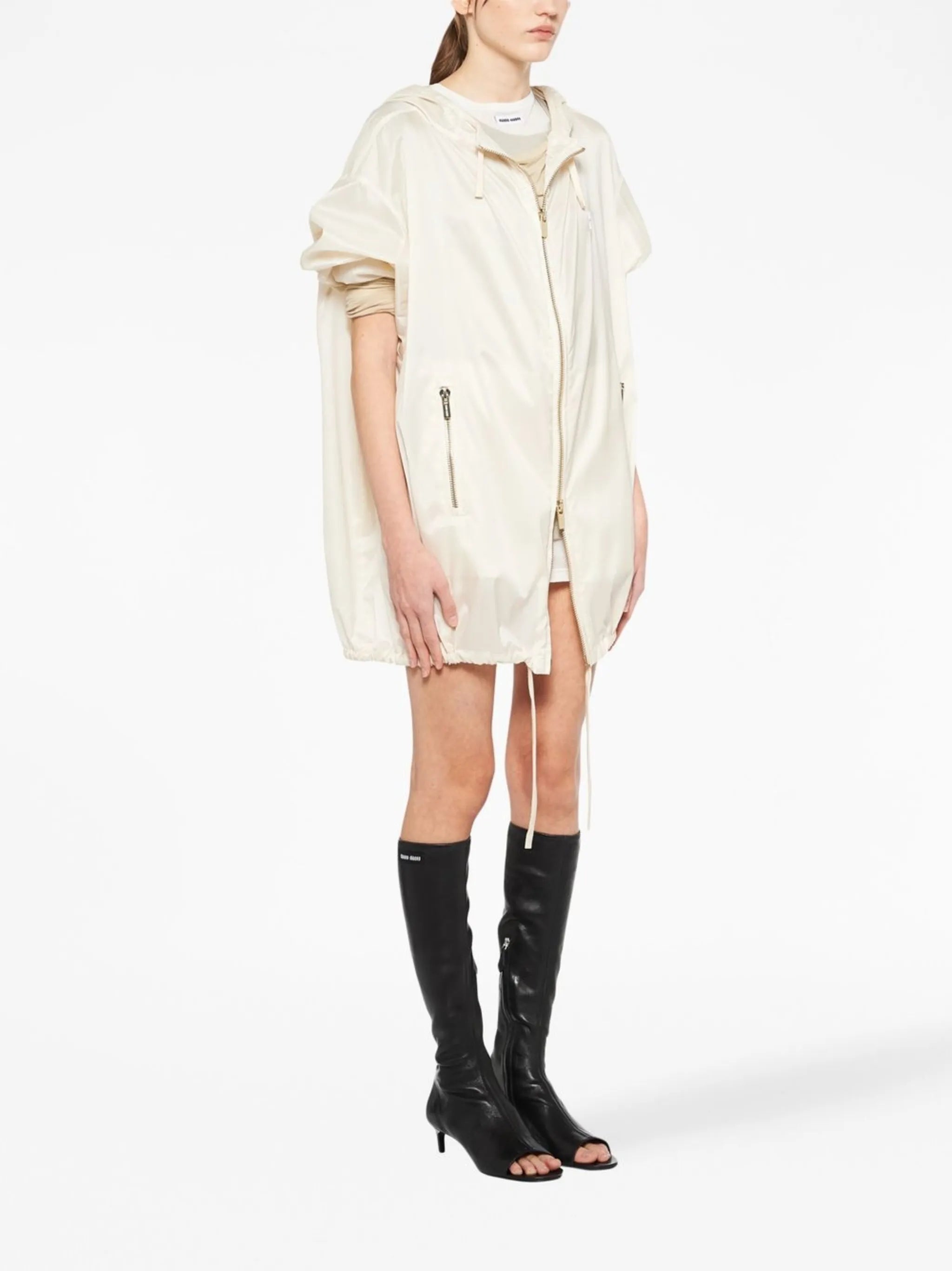 hooded silk blouson coat