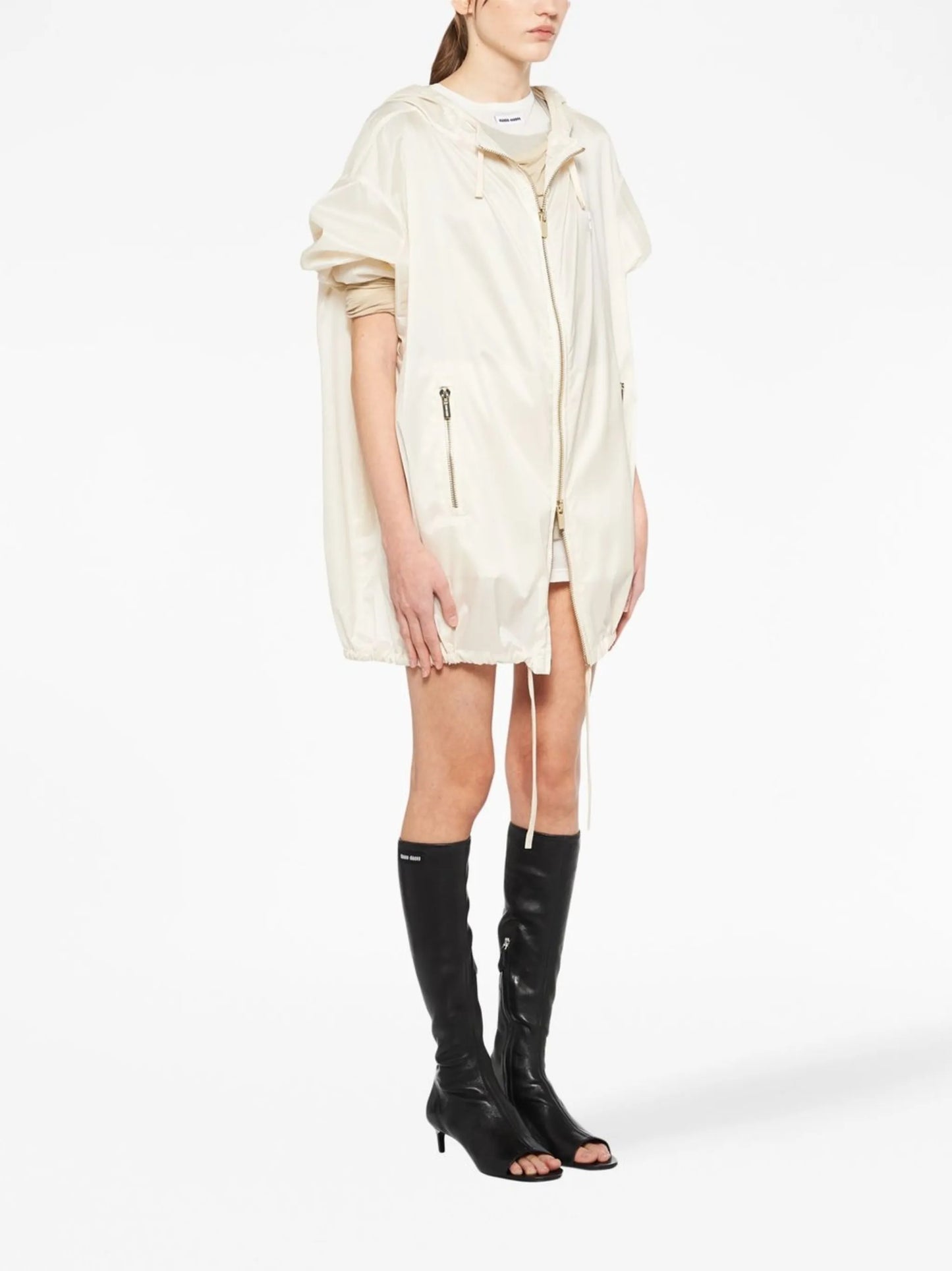 hooded silk blouson coat
