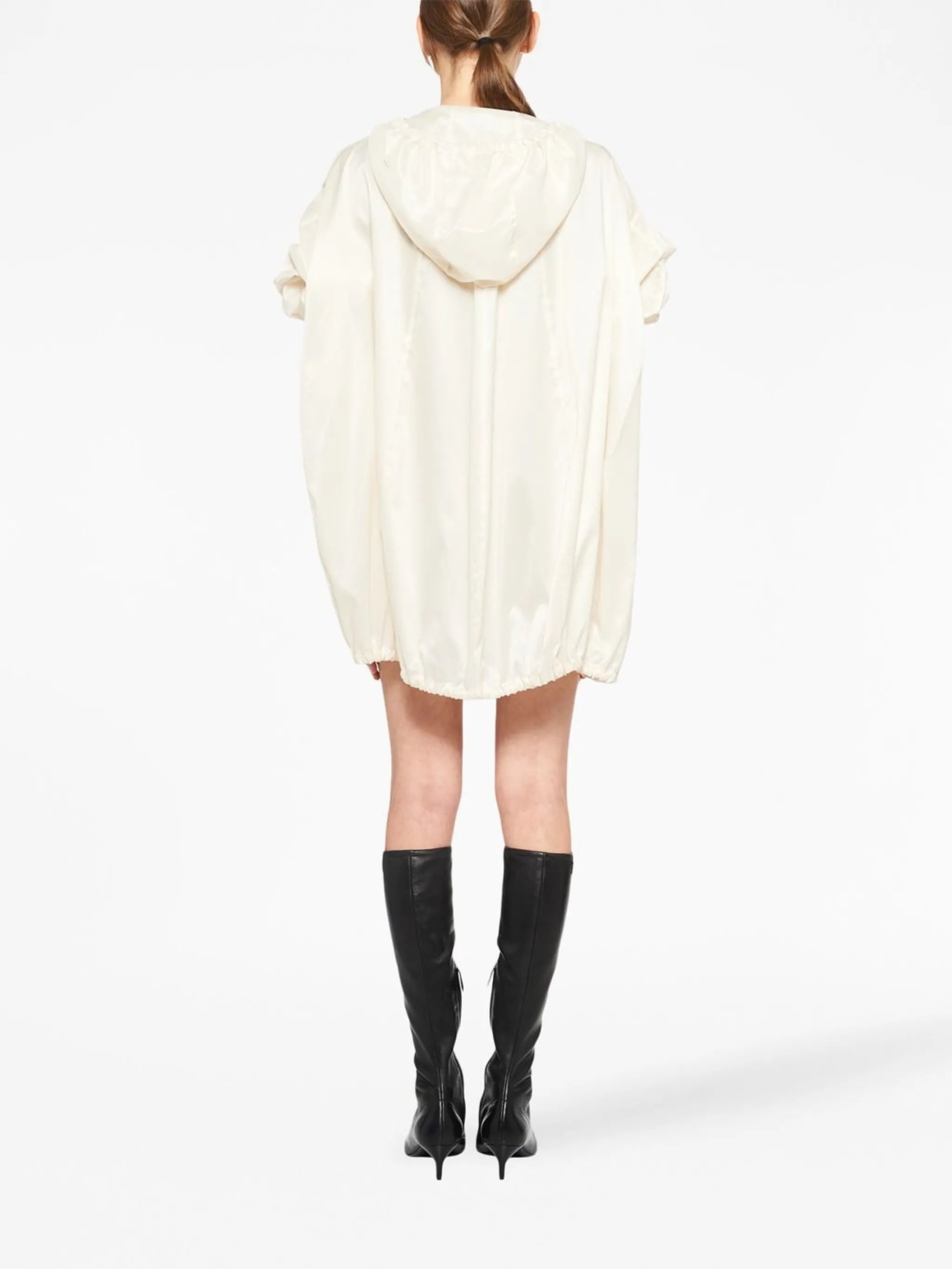 hooded silk blouson coat